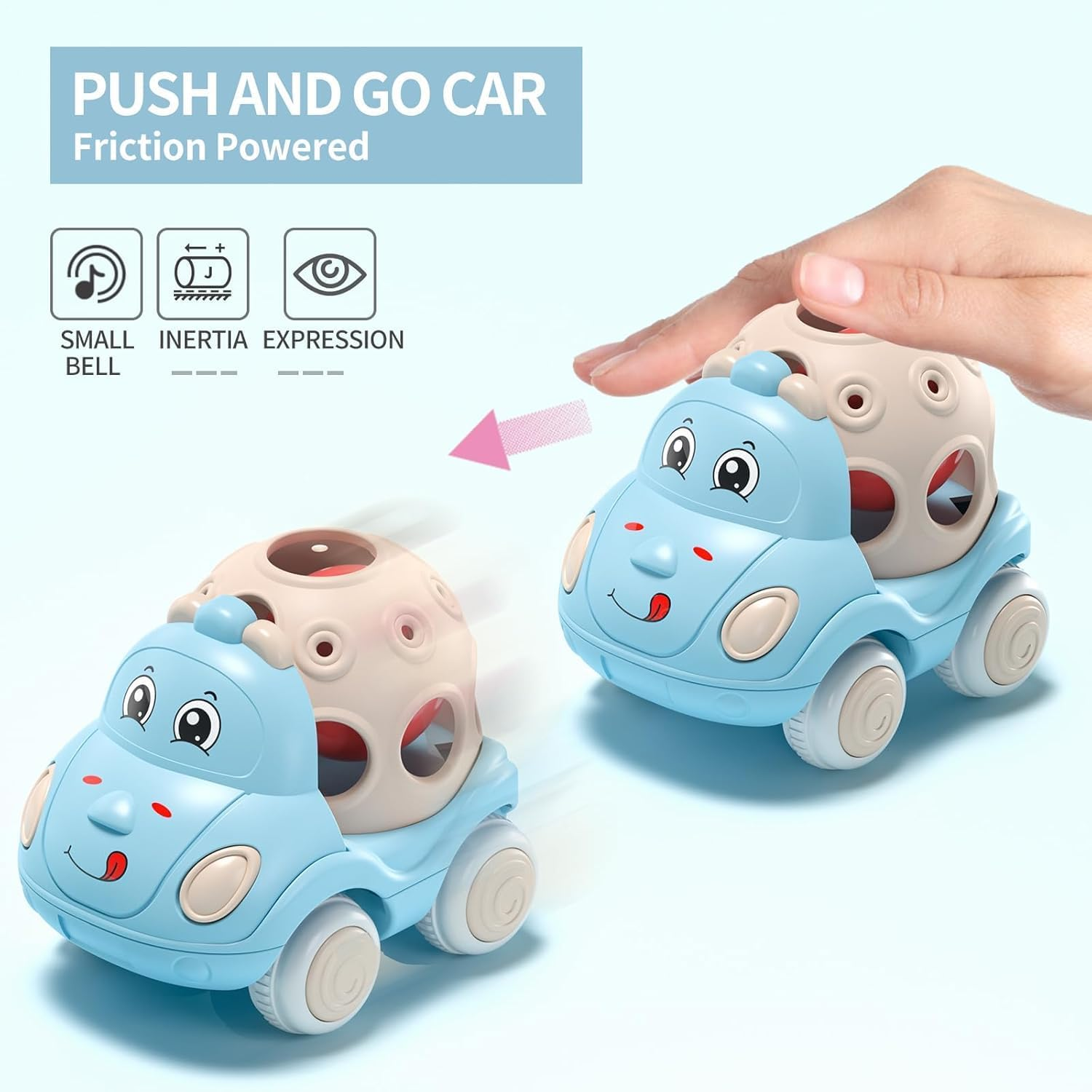 Baby Girl Toy Cars for Toddlers 1-3, Push and Go Rattle Cars for Baby Toy 6-9-12-18 Months, First Birthday Gifts for 1 2 Year Old Girls, Infant Pink Friction Truck Set image number 2