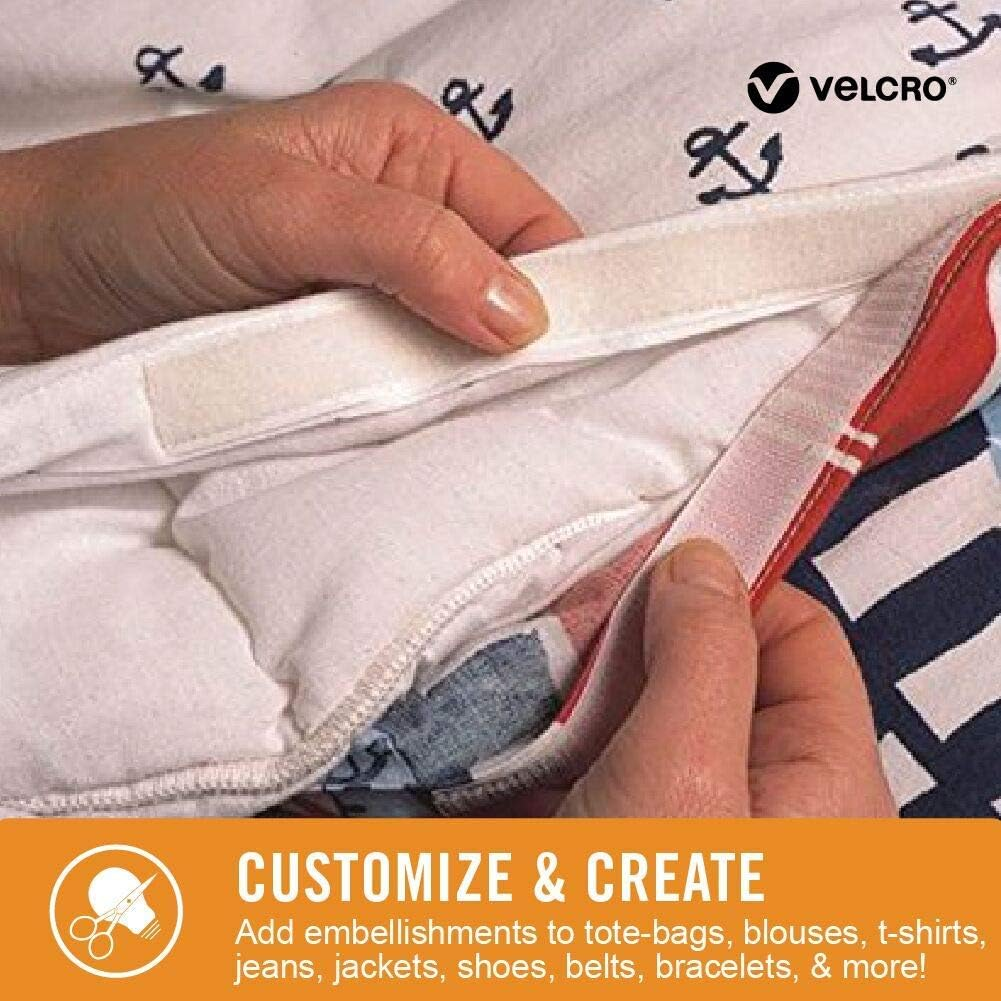 VELCRO Brand - Sticky Back for Fabrics | No Sewing Needed | Peel and Stick for a Permanent Bond | 1.9Cm X 60.9Cm Tape | White