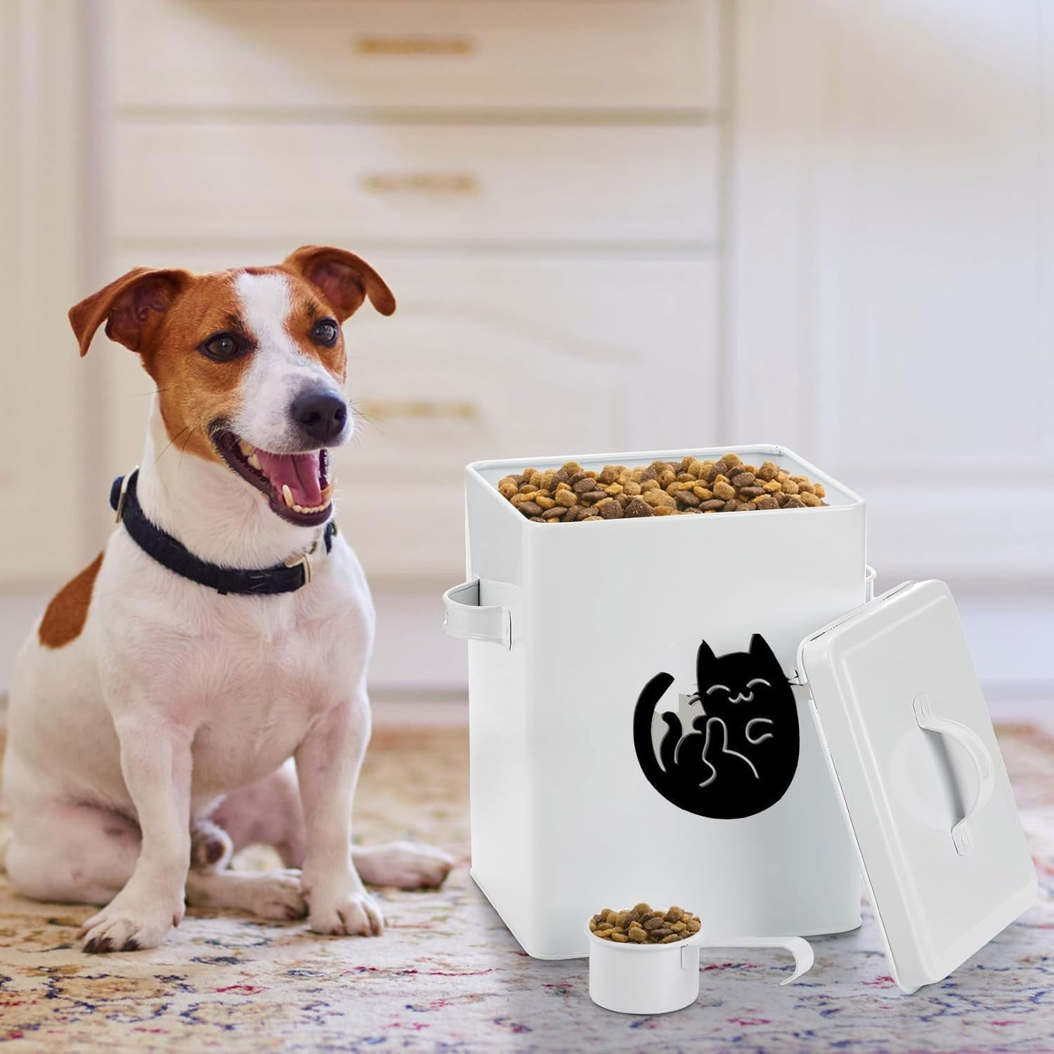 Cat Food Storage Container, Airtight Dog Treat Container, Pet Treat and Food Storage Bin with Lid and Dry Food Scoop, Durable Airtight Great, Farmhouse Pet Food Storage Container, Bucket for Cat Food image number 4