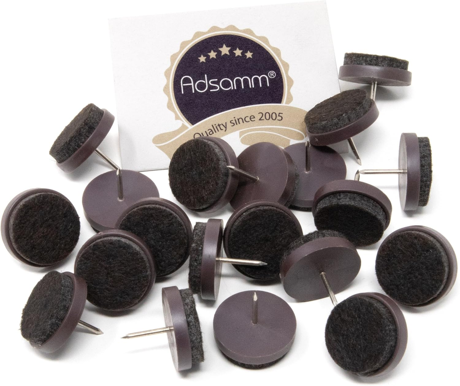 Adsamm FP-N-BR-24-16 FP-N-BR-24 Felt Pads with Nail, Brown, Diameter 24 Mm