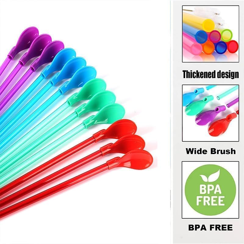 20 Pack Straws Spoons, Reusable Drinking Straw Spoons for Slush, 2-In-1 Straws with Spoon, Long Straw Spoon with Straw Brush for Coffee, Slush, Cocktail (20 Pieces) image number 3