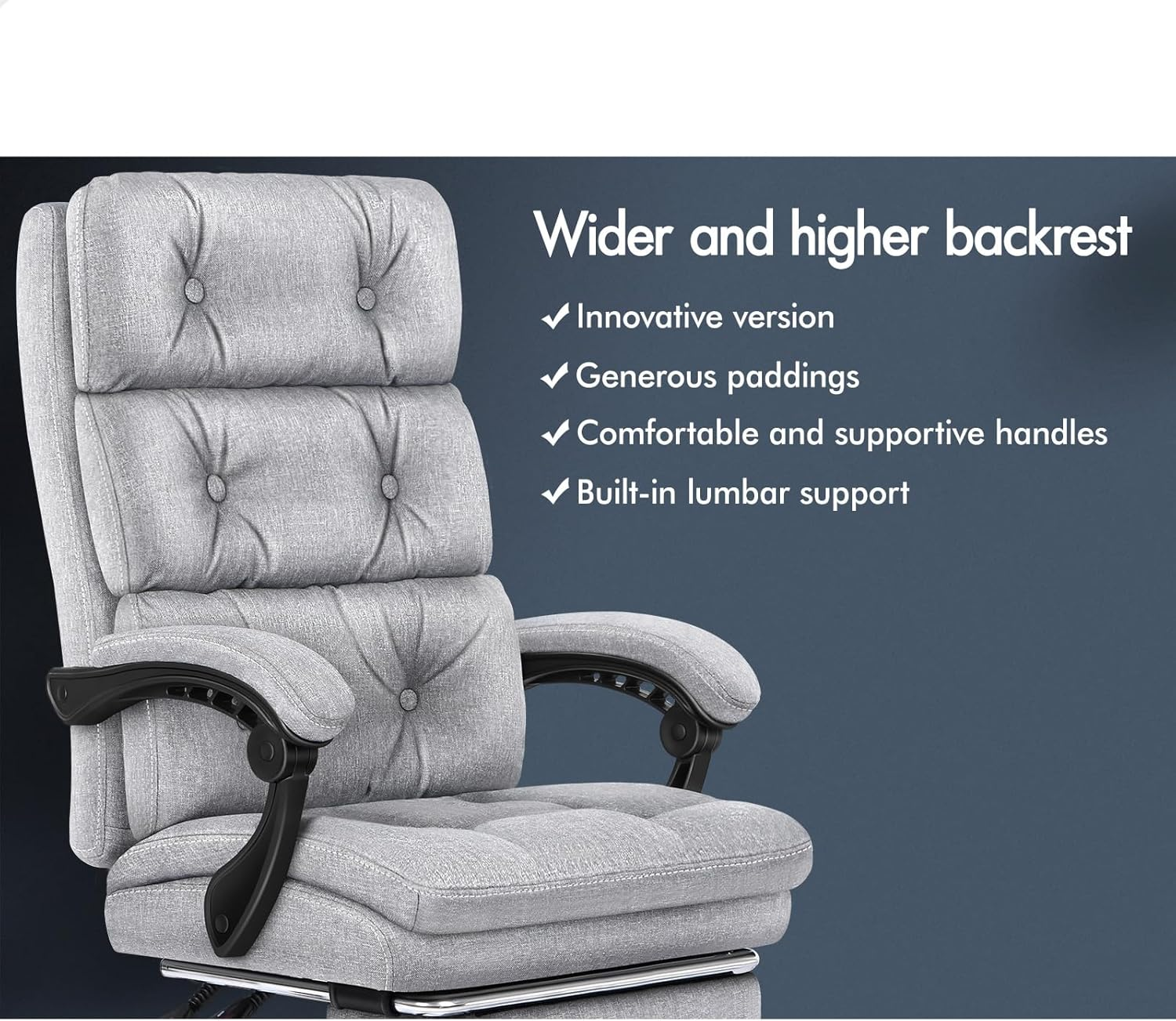 ALFORDSON Ergonomic Executive Office Chair with Footrest, High Back Desk Computer Chair Recliner for Home Office Study Student, Fabric Wide Seat Video Gaming Chair, Palmer Fabric Grey - Fabric Grey image number 5