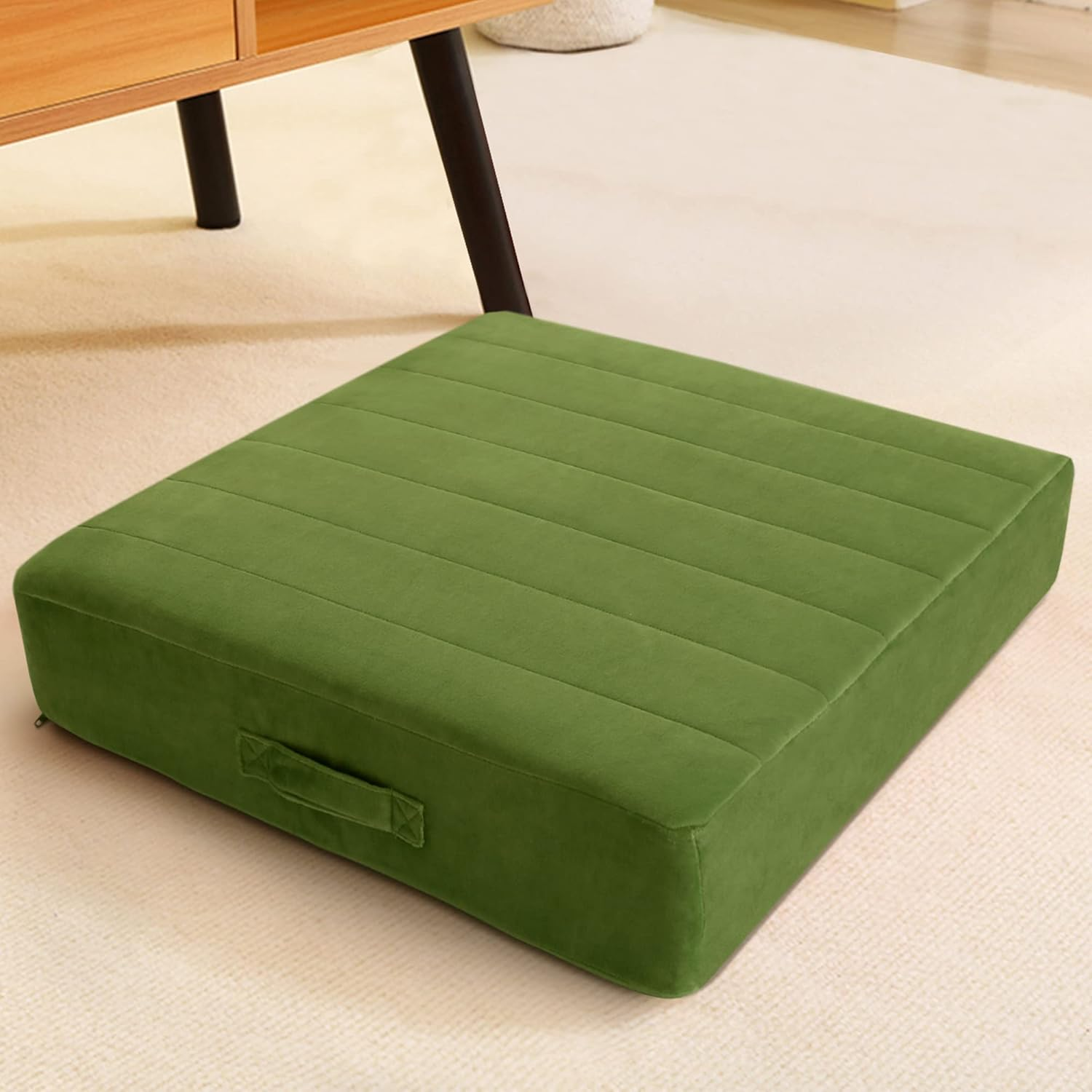 Memorecool Square Floor Pillow Seating for Adults Kids, Large Meditation Cushion Floor Pillow with Thick Foam & Soft Tufted Cover, Washable Big Pillow Seat Floor Cushion for Sitting Yoga 22" Green image number 3