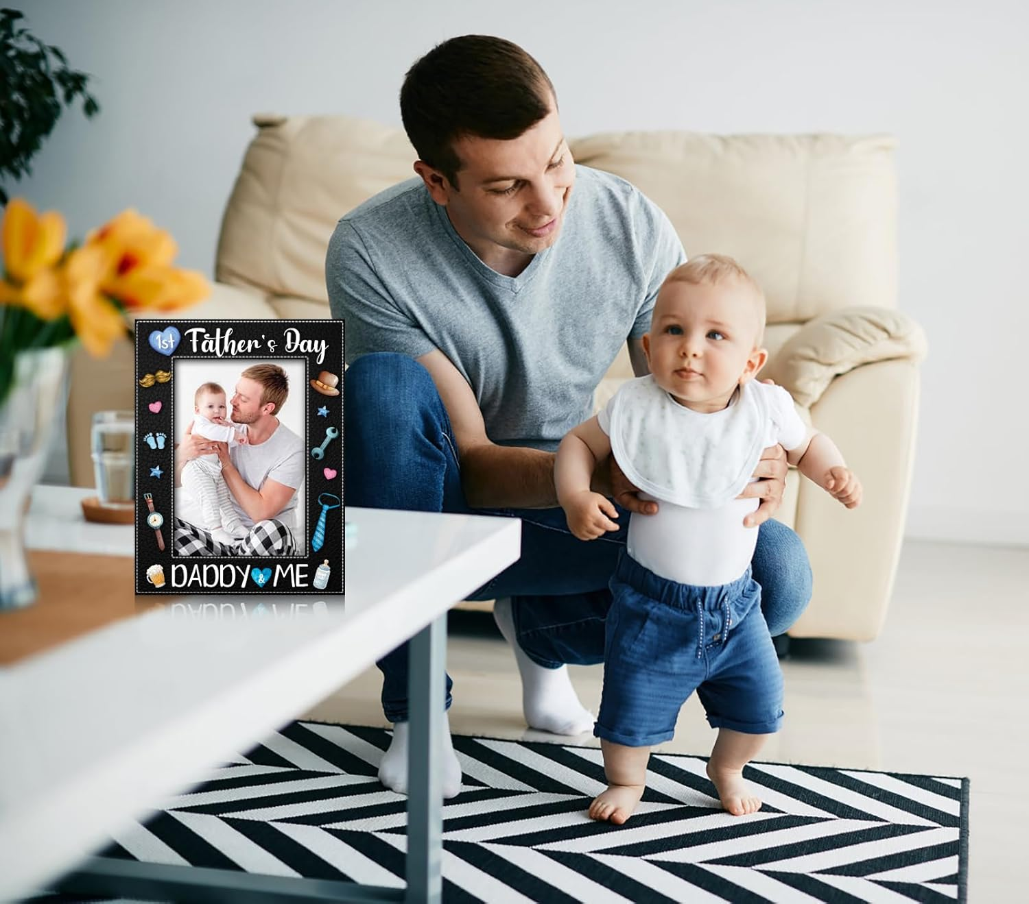 First Father'S Day Picture Frame Gifts for New Dad from Daughter Son Baby 4X6 Daddy and Me 1St Fathers Day Photo Frames for Newborn Baby Dad to Be First Time Daddy Nursery Decor image number 4