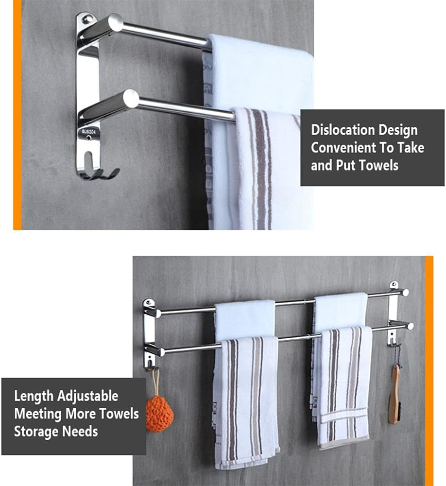 Honphier&reg; Towel Rail Chrome Stainless Steel with Hook Retractable 49-90 Cm Towel Rail Bathroom Wall Mounted Towel Holder for Bathroom Kitchen Toilet Hotel Towel Holder image number 5