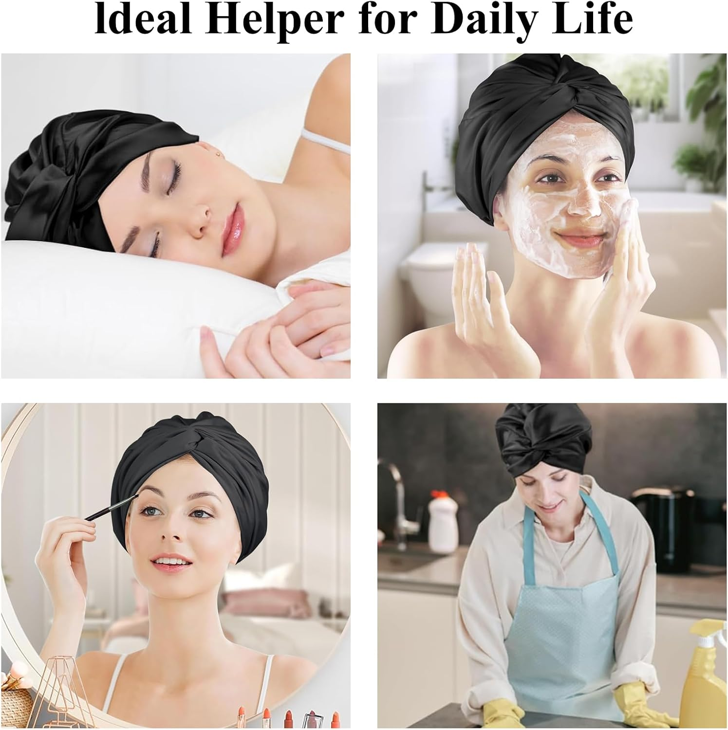 Raheem Silk Cap for Sleeping, Adjustable Sleep Cap with Elastic Band, Soft Breathable Night Hat, Satin Hair Cap, Shower Cap, Good for Hair image number 6