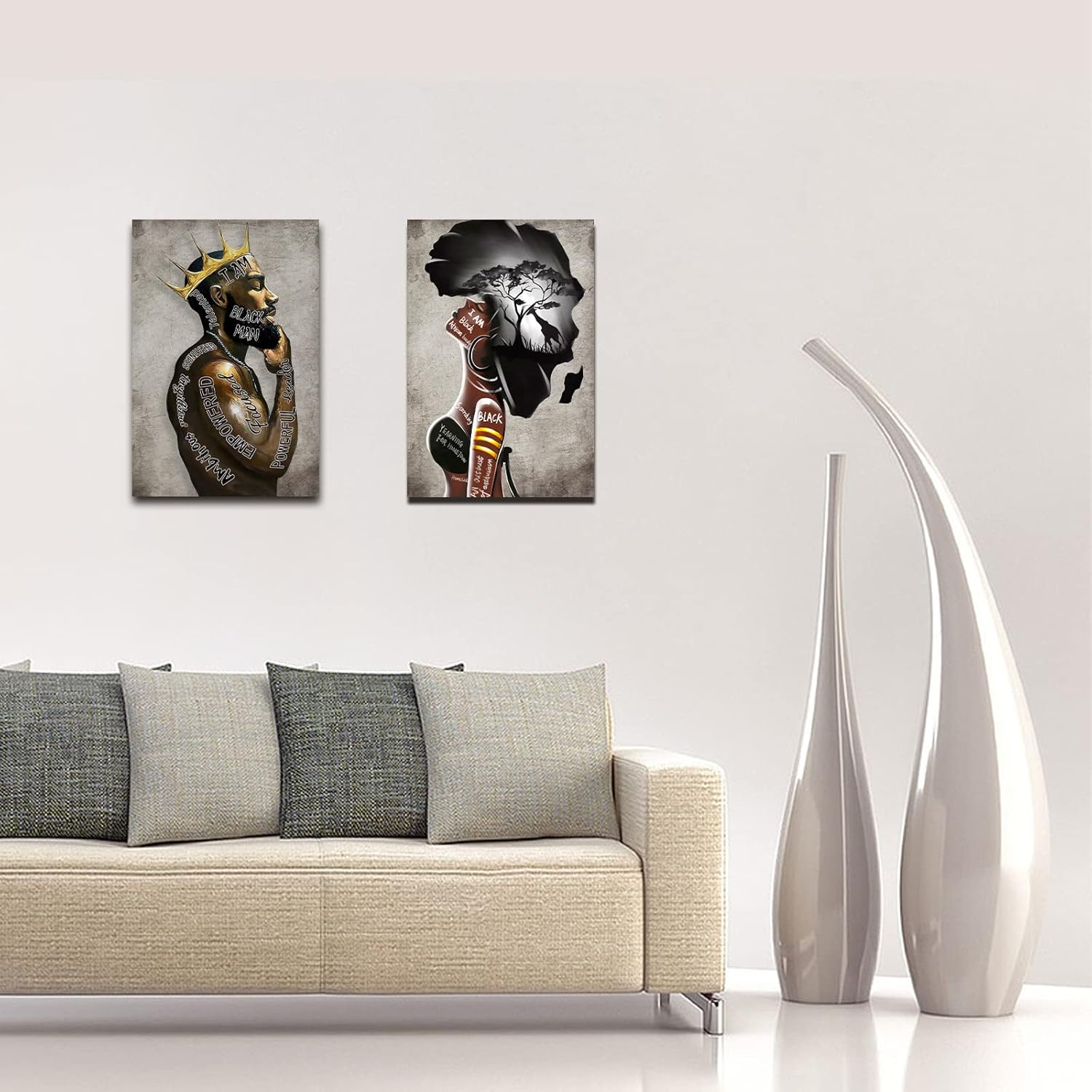 Framed Wall Art Prints Decor, African American Wall Art Black King Man and Women Coupleportrait Wall Art,Inspirational Afro Poster, Canvas Painting Decorate for Living Room, Bedroom (12"X16") image number 1