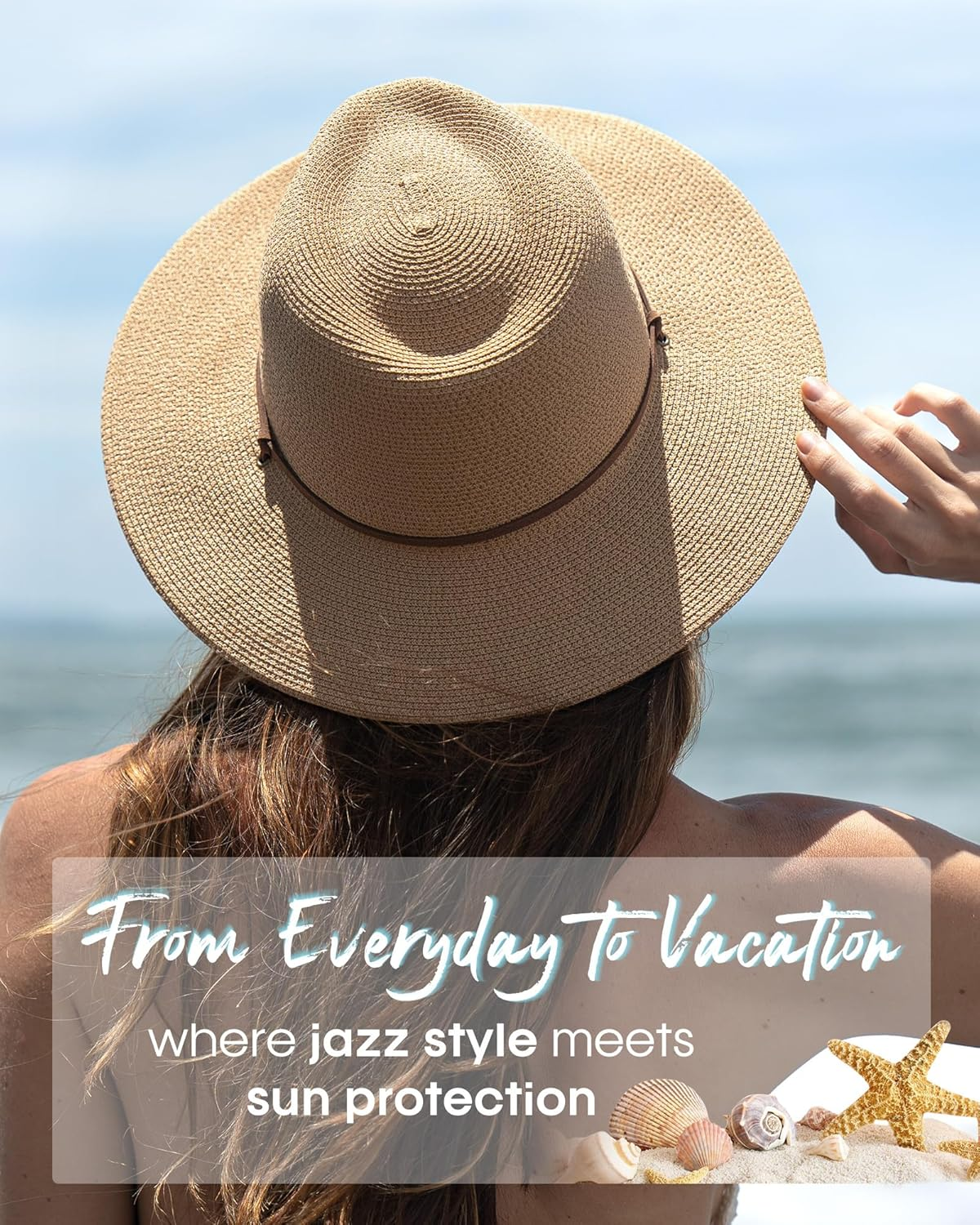 FURTALK Womens Sun Hat Summer Straw Beach Hats UPF 80+ Wide Brim Panama Fedora Hats with Wind Lanyard image number 5