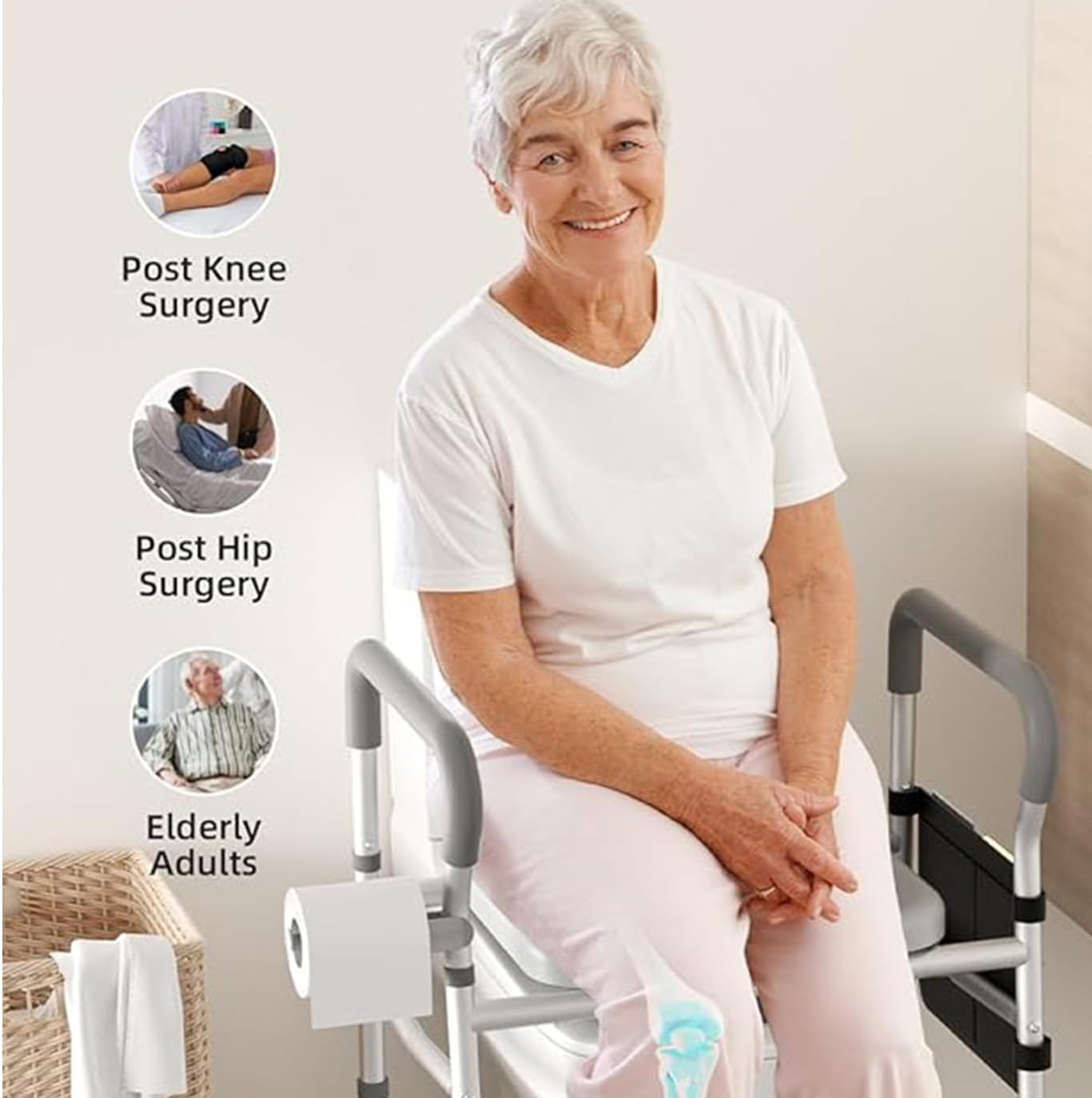 Raised Toilet Seat with Handles,Toilet Lift Grab Bar, Width and Height Adjustable Raised Toilet Seat, up to 330Lbs, with Armrests and Wider Seat, Standard Seat Risers for Seniors, Pregnant Individuals, and the Handicapped, Fits Any Commode image number 2