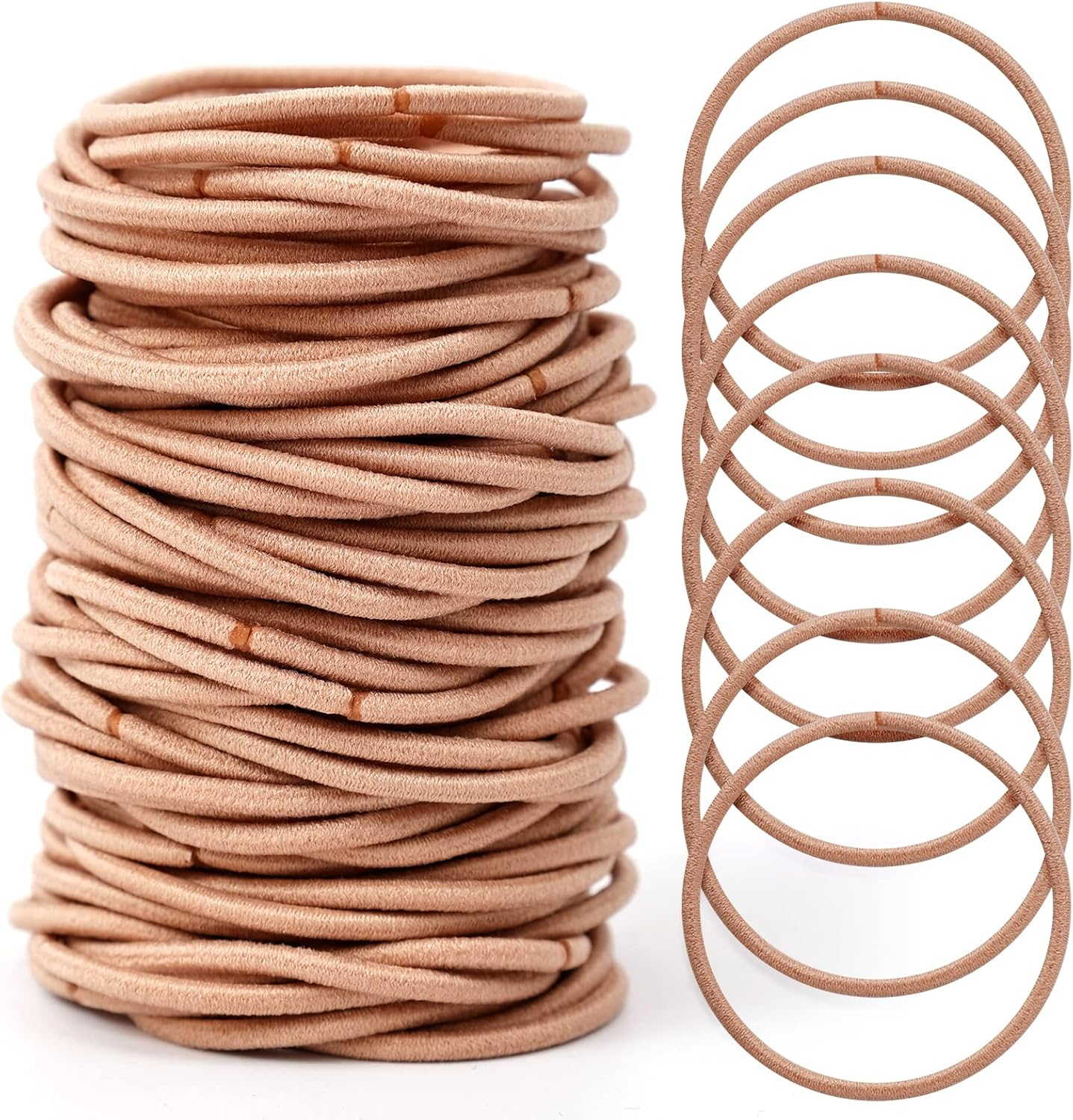100Pcs Elastic Hair Bobbles Khaki, 2Mm Thin Elastic Hair Bands Small Hair Ties Hairbands for Kids Soft Hair Bands Withou Metal Ponytail Holder image number 4