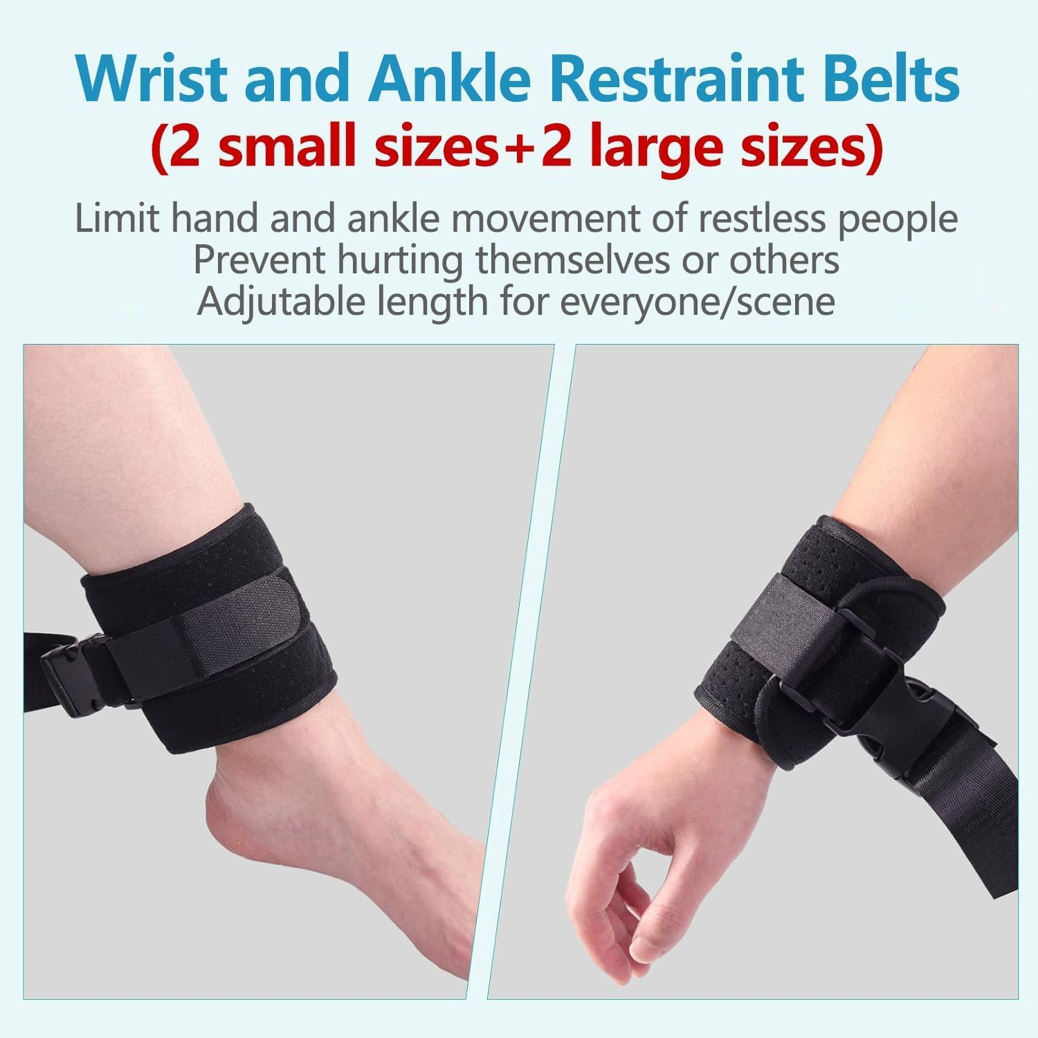 Patient Medical Restraints with Quick Release Buckles, Bed Restraints Belts for Wrists and Ankles, Limb Holder Movement Limited Ties for Hands or Legs(4 Pcs) image number 3