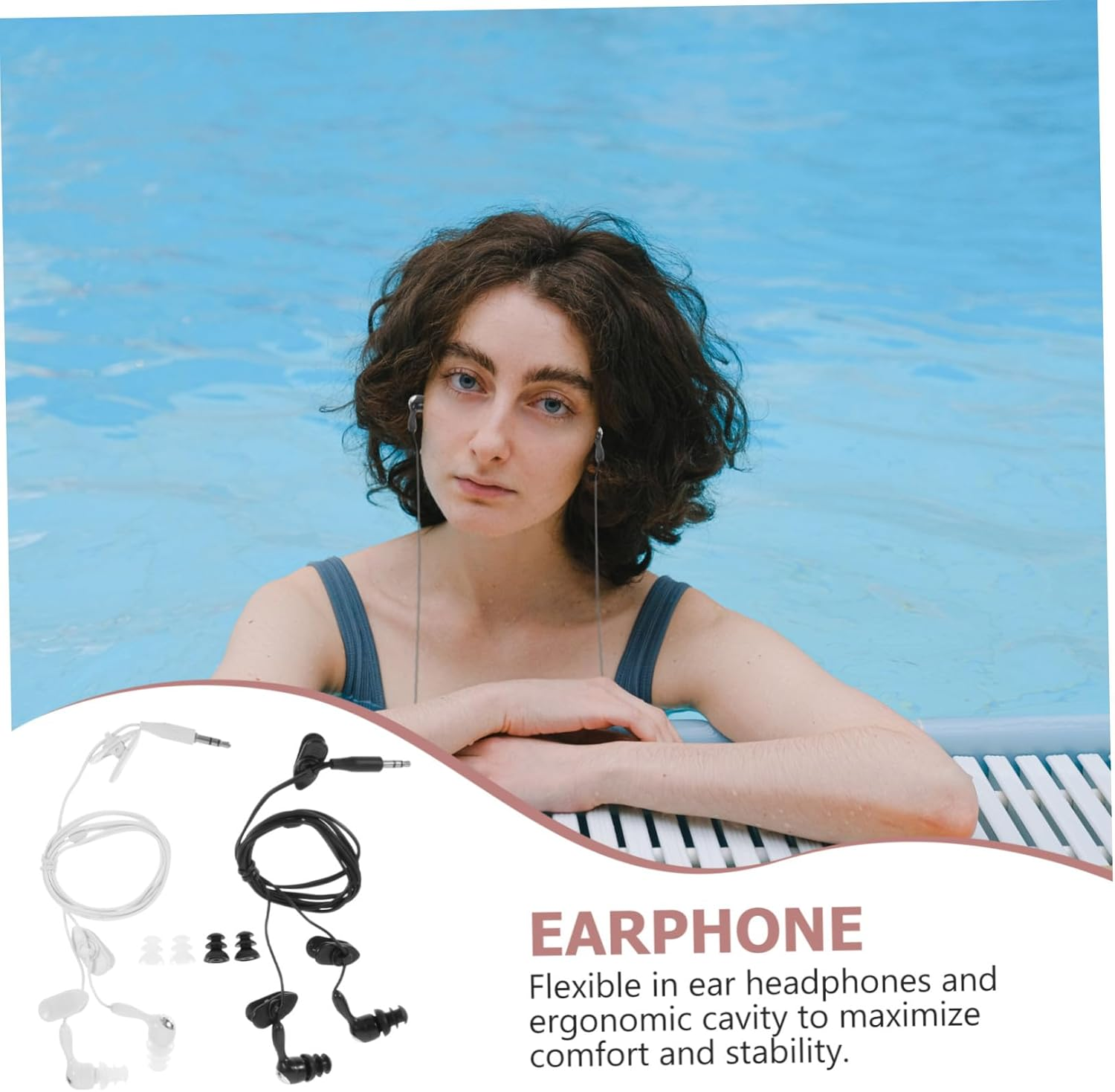 Sewroro Waterproof Mp3 Earphones 2Pcs In-Ear Earplug Earphones 3.5Mm Jack for Swimming and Diving Suitable for Underwater Sports White and Black image number 3
