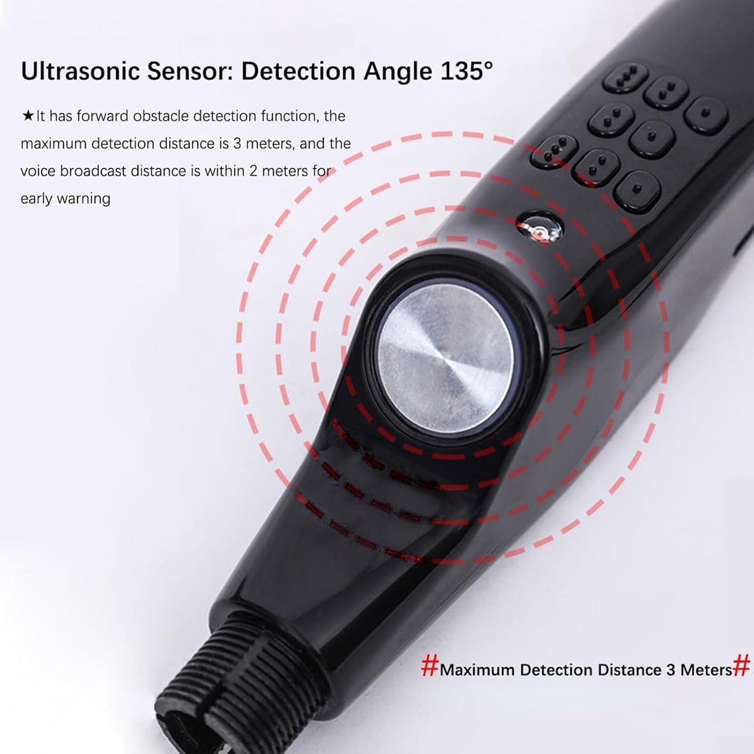 Intelligent Telescopic Blind Cane, Obstacle Detection Electronic Alarm Voice Guides Stick with Red Reflective, Aluminum Alloy Reflective Folding Walking Stick for Blind People image number 3