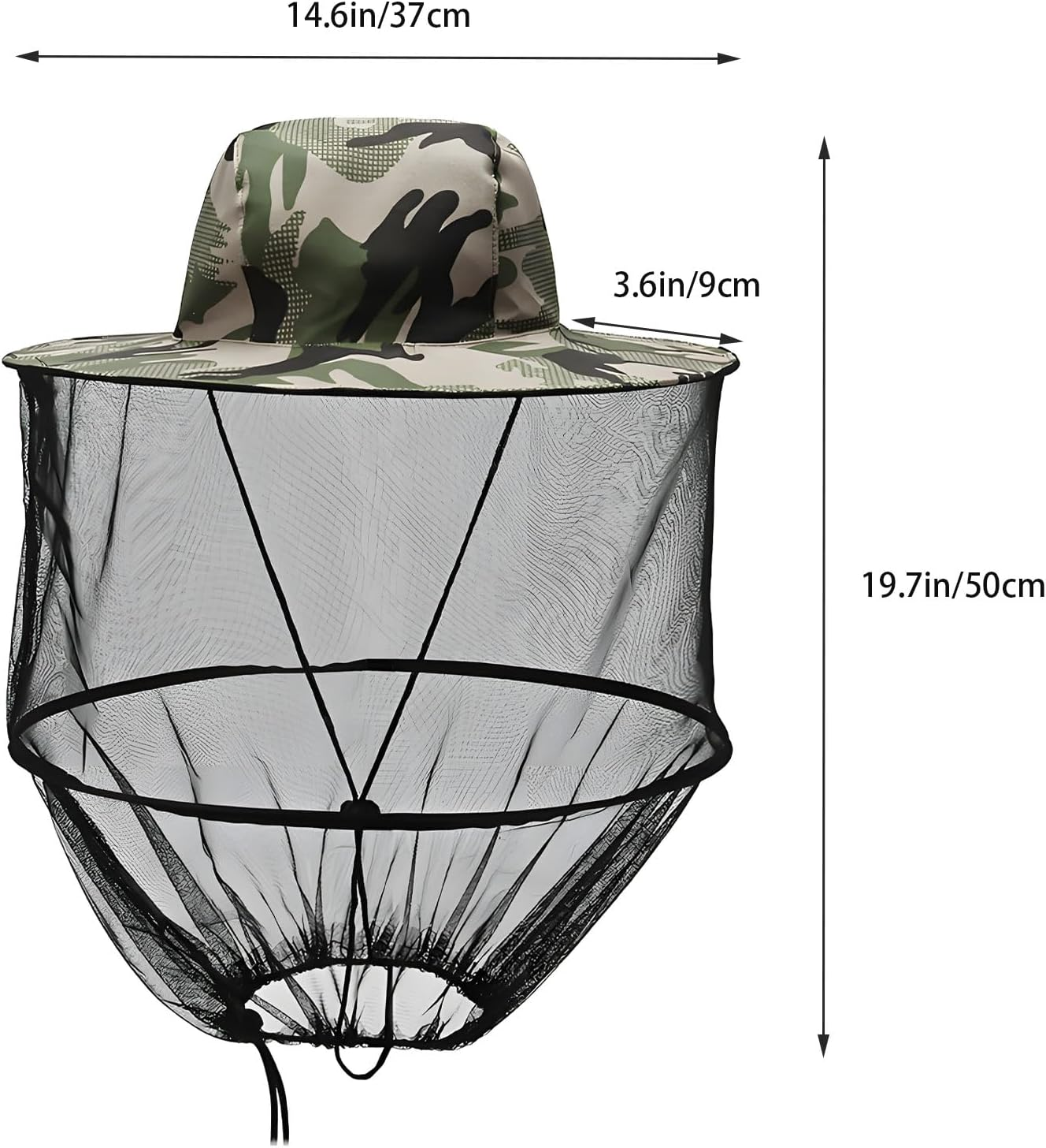 RUIFEN 2 per 19.7 * 14.6 in Outdoor Insect Repellent Bucket Hat, Adjustable and Breathable, Suitable for Fishing, Beekeeping, Hiking, Gardening, Unisex Camouflage