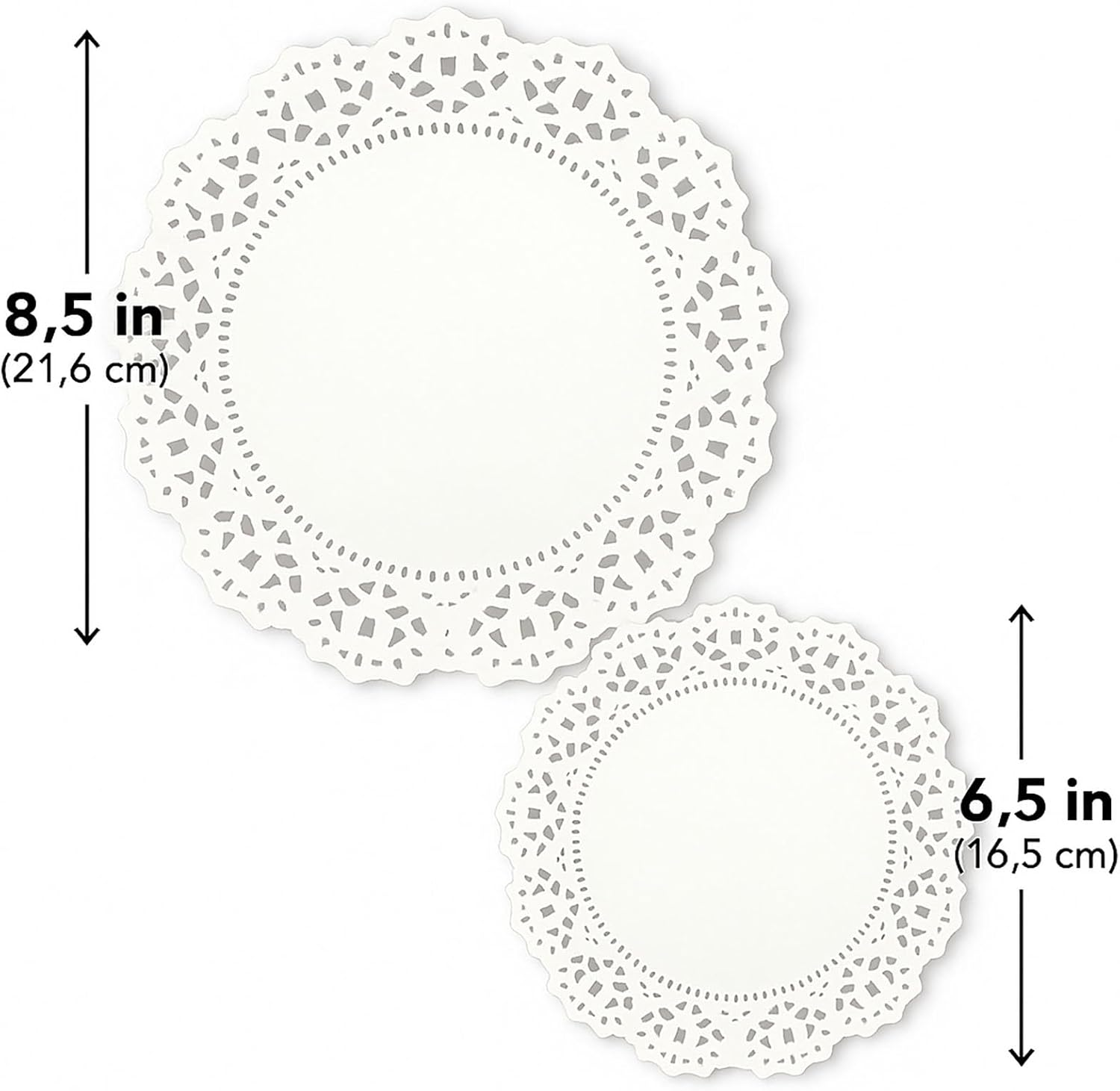 SYGELER 150 Pack White Paper Doilies,Lace Paper Placemat for Cake, Food, Dessert -Elegant， Disposable Lace Paper Doilies for Any Occasion(16.5Cm, 21.6Cm, 26.7Cm) image number 5