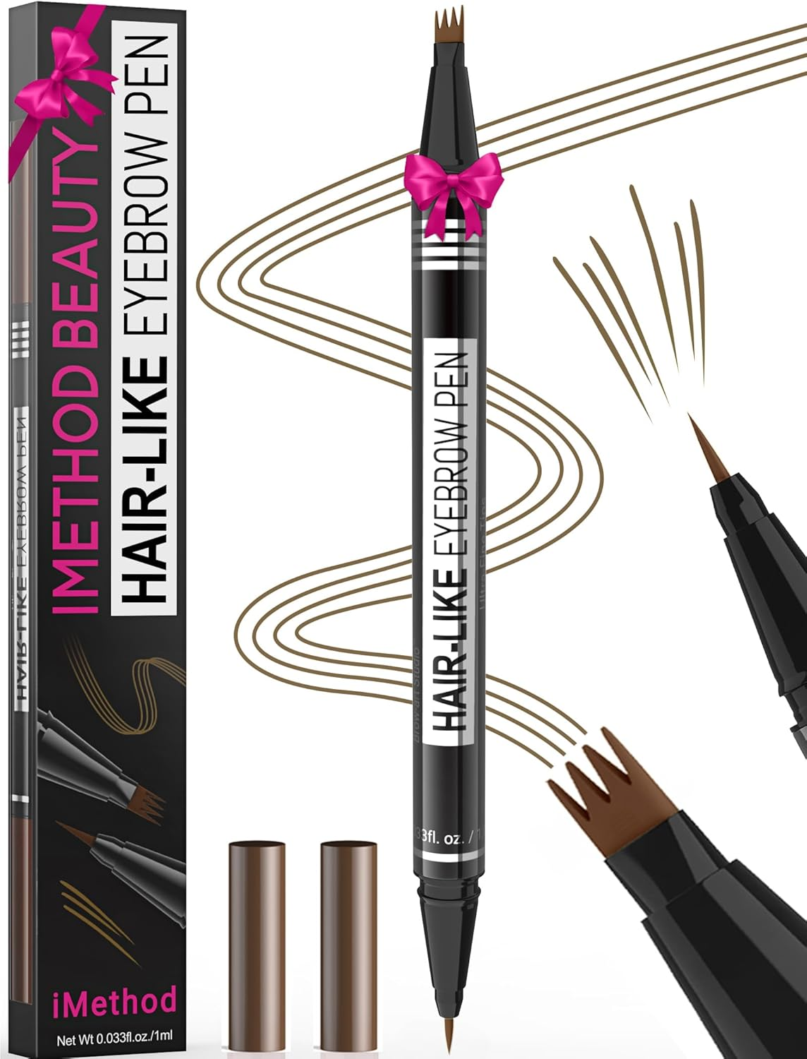 Imethod Microblading Eyebrow Pen - Eyebrow Pencil Magical 2-In-1 Dual-Ended Eye Brow Pencils for Women with 4-Fork-Tip & Ultra Precise Brush-Tip Create Natural Hair-Like Brows, Last All-Day, Brown