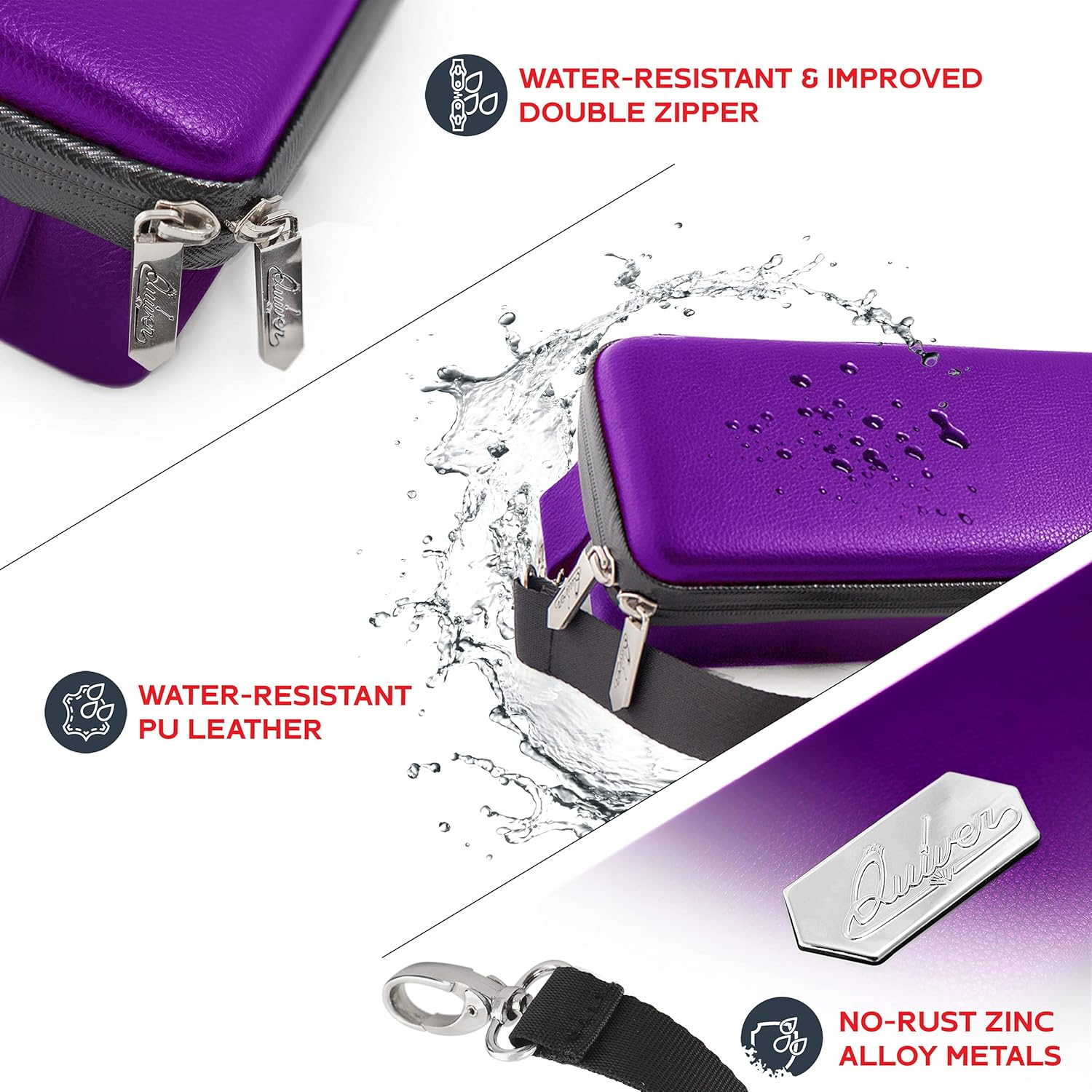 Quiver Time Purple Quiver Card Carrying Case - TCG Cards Deck Box Holder for Trading Cards, MTG Bag Playing Card Case (+Wrist & Shoulder Strap, Dividers, Separators, Corner Pads + 100 Apollo Sleeves) image number 4