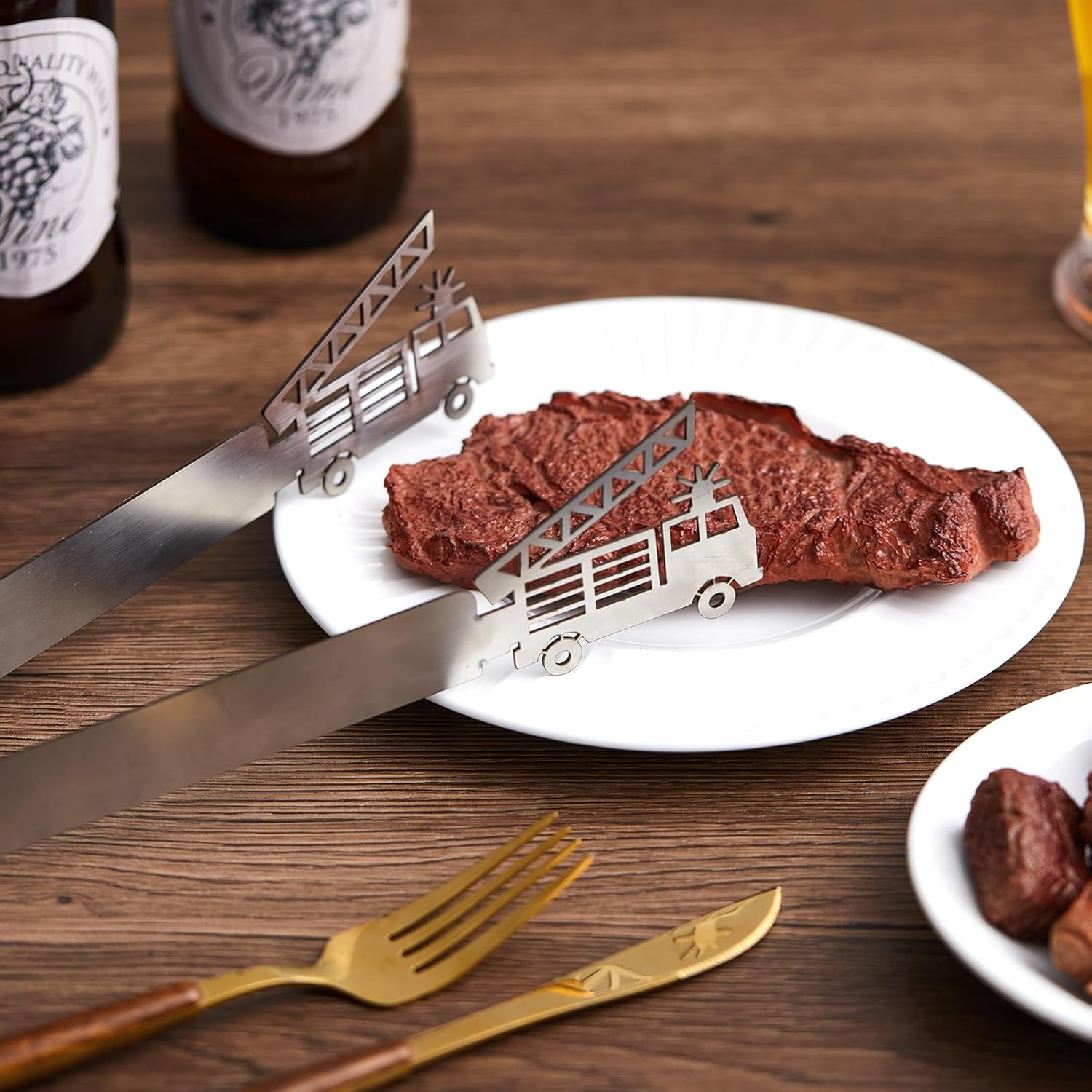 Geiserailie Barbecue Tongs Motif Fire Brigade Gifts Christmas Men'S Gift Personalised Stainless Steel Barbecue Tongs for Fireman Firefighter, Dishwasher Safe, Silver