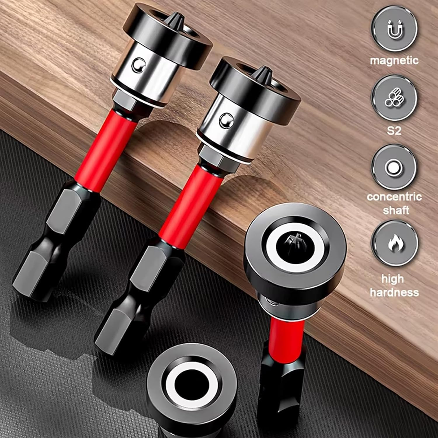 Walquicks 2 Pcs Positioning Screwdriver Bit Set, Hex Shank Drywall Screwdriver Bits for Plasterboard & Gypsum Board, Secure Grip with Red & Yellow Tips image number 4