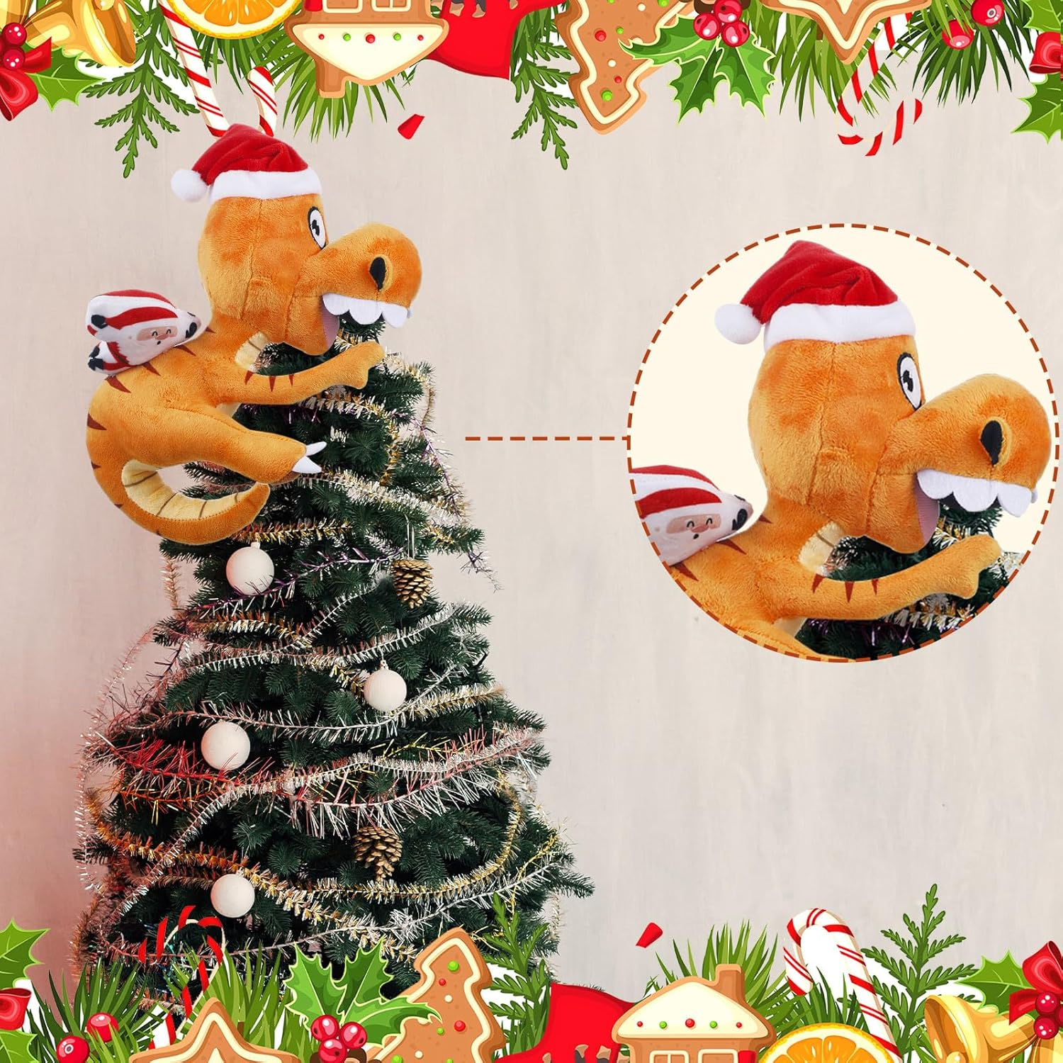 Shappy Christmas Tree Topper 10 X 8 Inch Large Funny Animal Tree Topper Plush Hanging Christmas Ornaments Cute Adorable Xmas Decorations for Holiday Birthday Party Favors image number 2