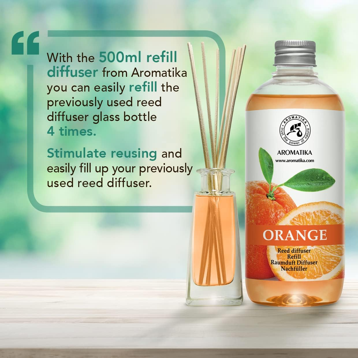 Orange Reed Diffuser Refill 500Ml - Room Fragrance Diffuser with Natural Essential Orange Oil - Best for Aromatherapy - Spa - Home - Kitchen - Bath - Office - Fintess - Club - Restaurant - Boutique image number 5