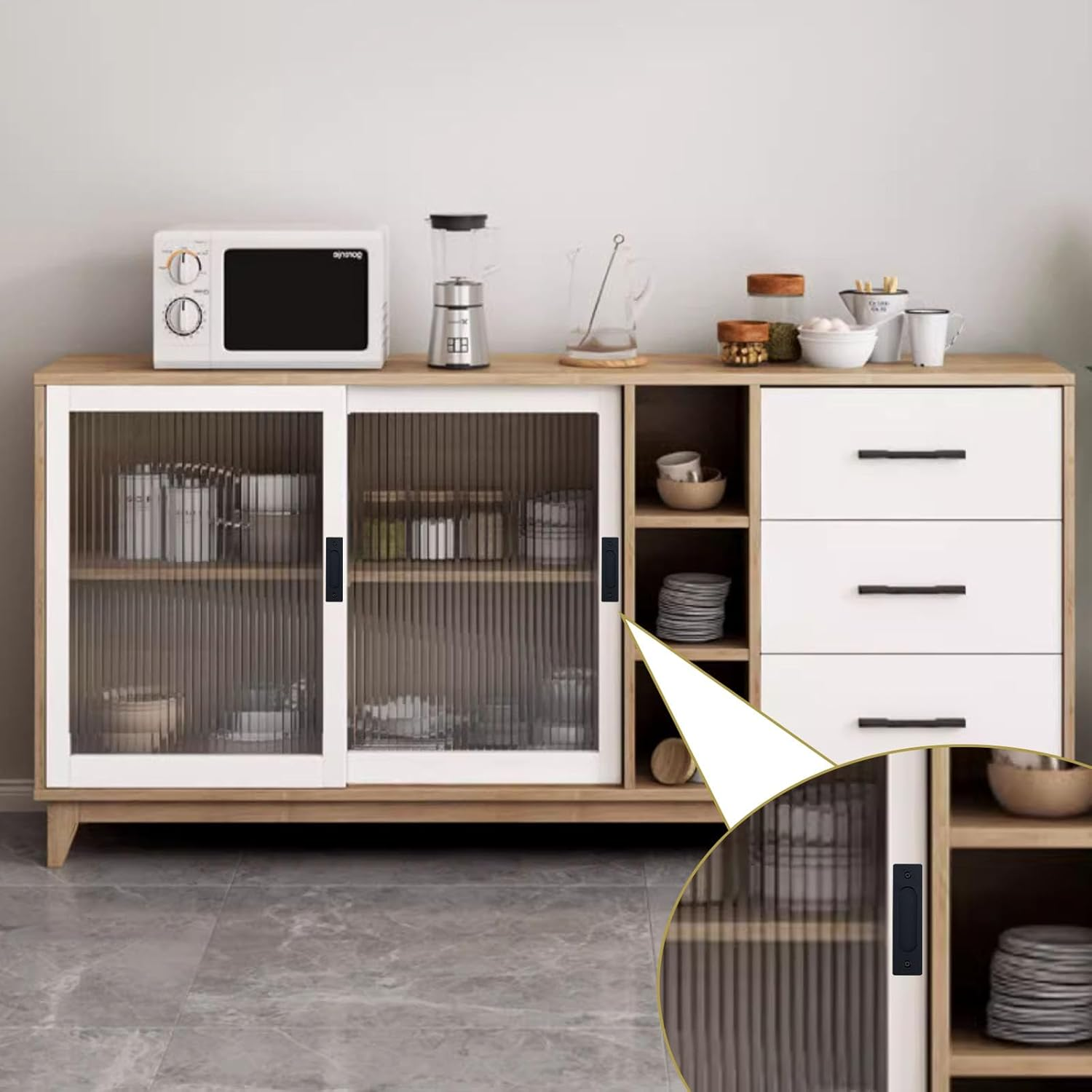 4 PCS Sliding Barn Door Handle, Black Recessed Finger Flush Pull, Aluminum Alloy Handles Drawer Handles, Finger Pull, Pocket Door Pull with 8 Screws (Black) image number 3