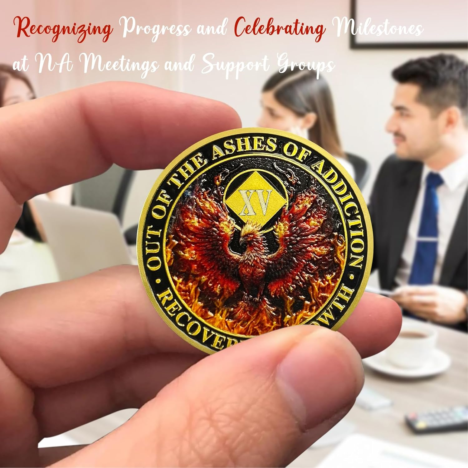 CHURYUML 15 Year NA Medallions Phoenix Recovery Chip Out of the Ashes of Addiction NA Sobriety Coin Narcotics Anonymous Gifts Sobriety Addiction Recovery Gifts Narcotics Anonymous Coin image number 5