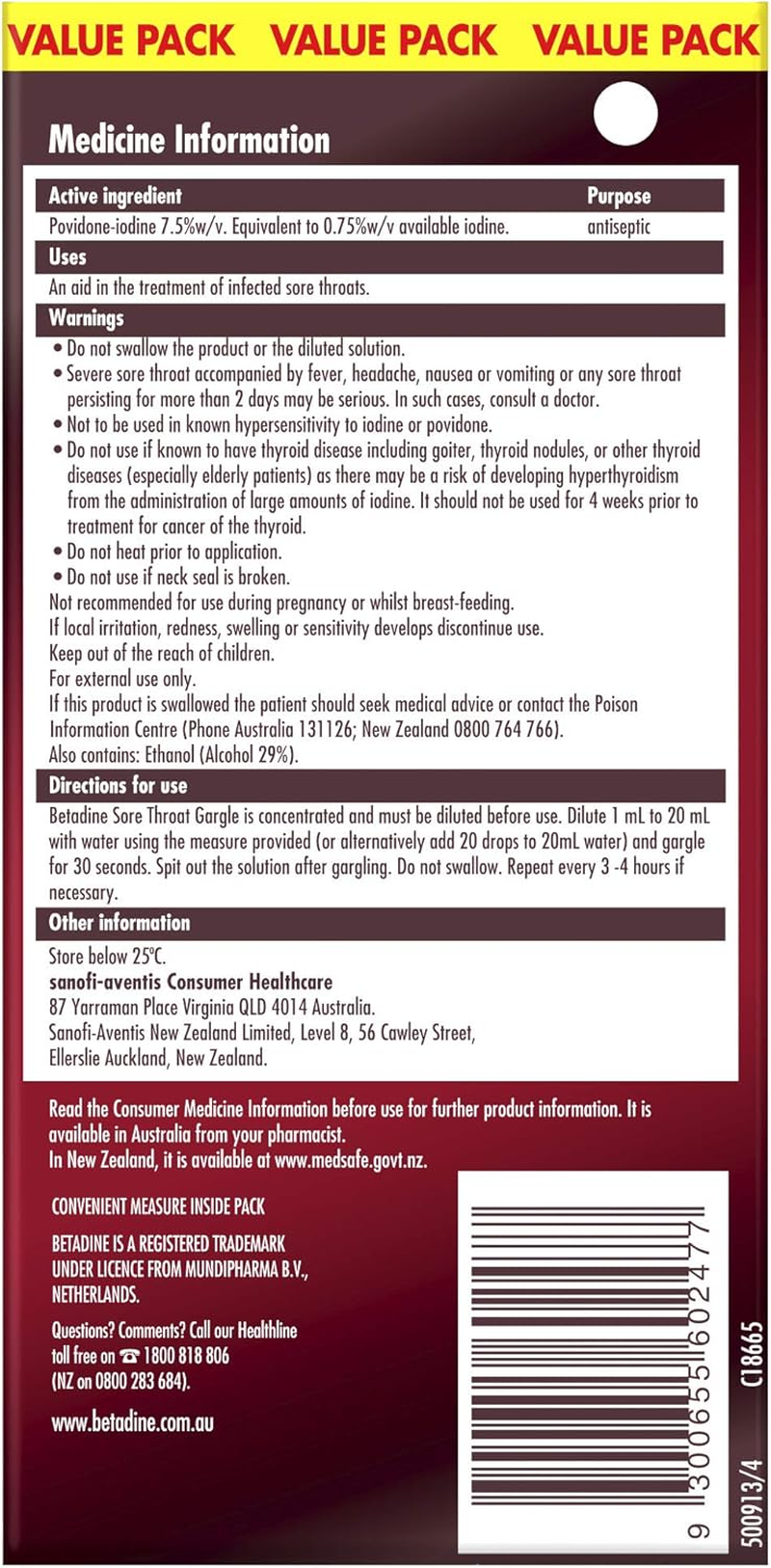 Betadine Sore Throat Gargle Concentrated - Kills Bacteria That May Cause a Sore Throat, 40ML image number 5