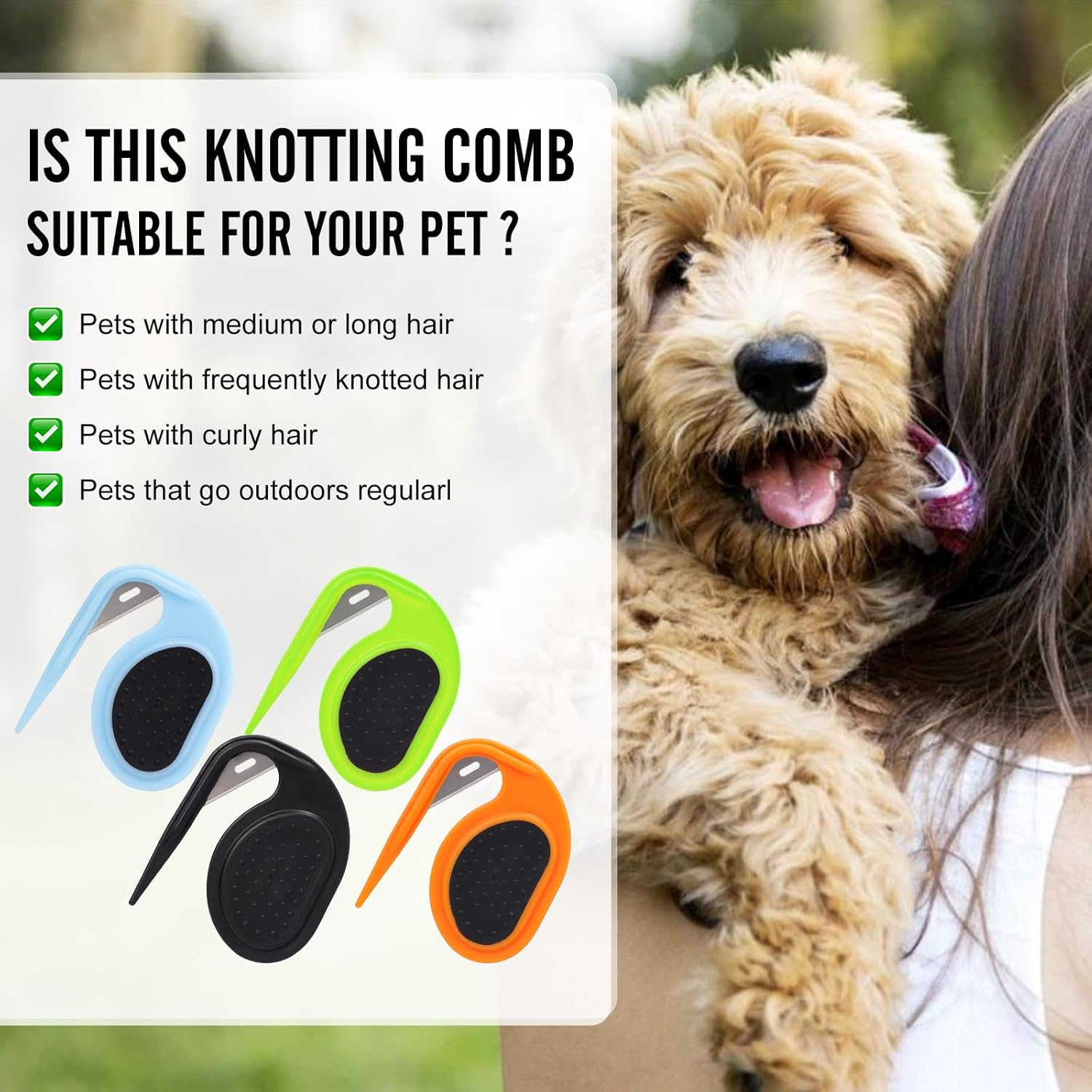 Knot Comb for Cats and Dogs, Portable Detangling Comb for Dogs and Cats, with Non-Slip Handle, Pet Hair Remover, Cat and Dog Comb for Removing Tangled and Loose Hair (Blue image number 4