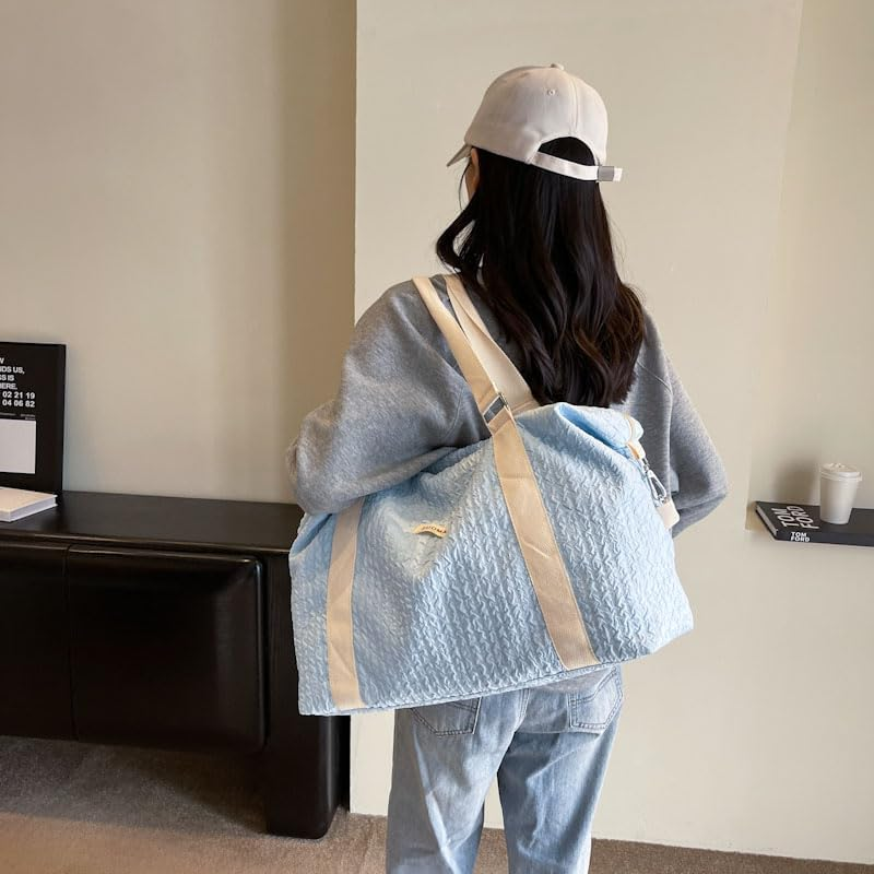 Travel Duffle Bag,Weekender Bags for Women Men,Overnight Carry on Tote Bags,Large Sports Gym Bags Portable Double Layer Wet Pocket Traveling Duffel Tote Bag, Blue, Large - Blue image number 2