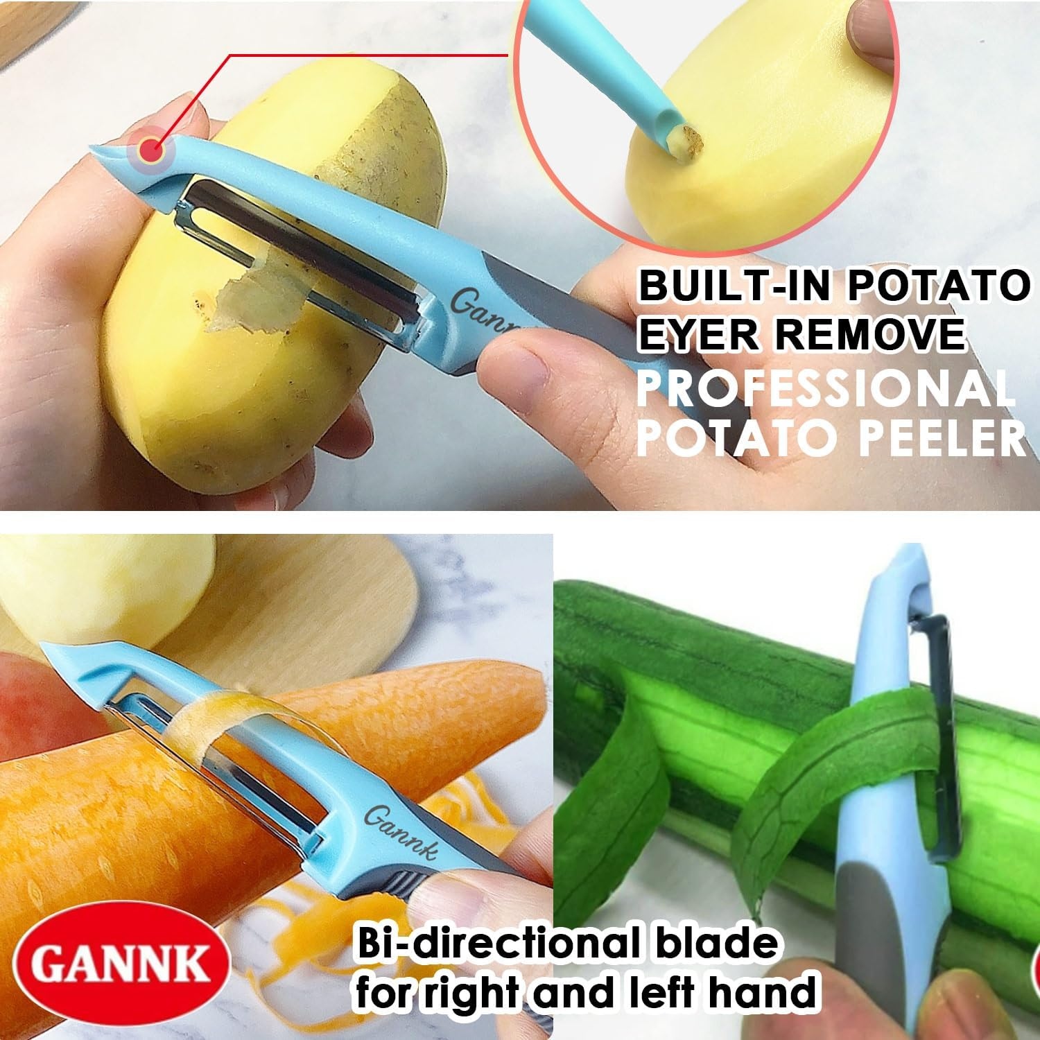 Potato Apple Vegetable Peelers for Kitchen, I and Y Peelers for Fruit Veggie Potatoes Carrot Cucumber, 3 in 1 Blade Spin Design with Julienne Function image number 6