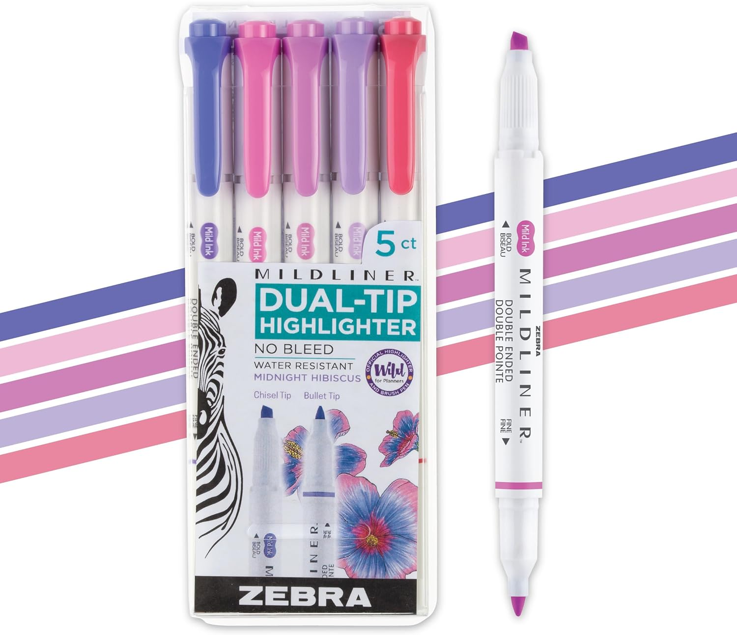 Zebra Pen Mildliner Double Ended Highlighter, Broad and Fine Point Tips, Assorted Neutral Vintage Ink Colors, 5-Pack, (78605)