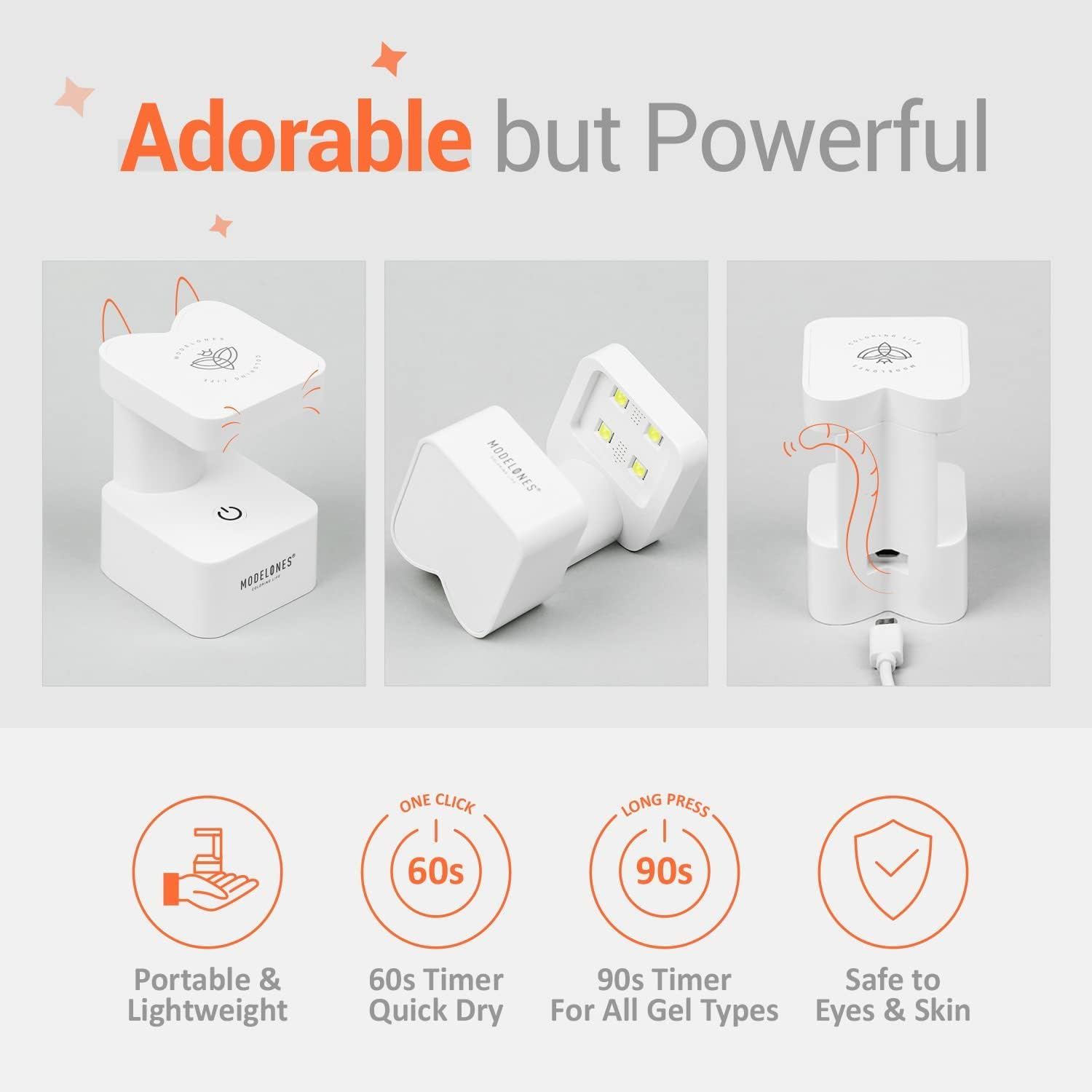 Modelones Mini LED Nail Lamp Innovative Gel Nail Lamp, U V Lamp for Gel Nails, Quicky-Dry Nail Light Portable USB Nail Dryer for Travel Manicure Cute Meow Appearance Nail U V Light DIY White image number 3