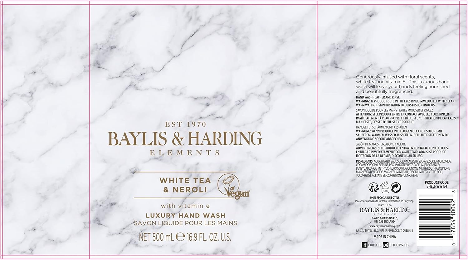 Baylis & Harding Elements White Tea & Neroli Hand Wash, 500 Ml (Pack of 3) - Vegan Friendly image number 3