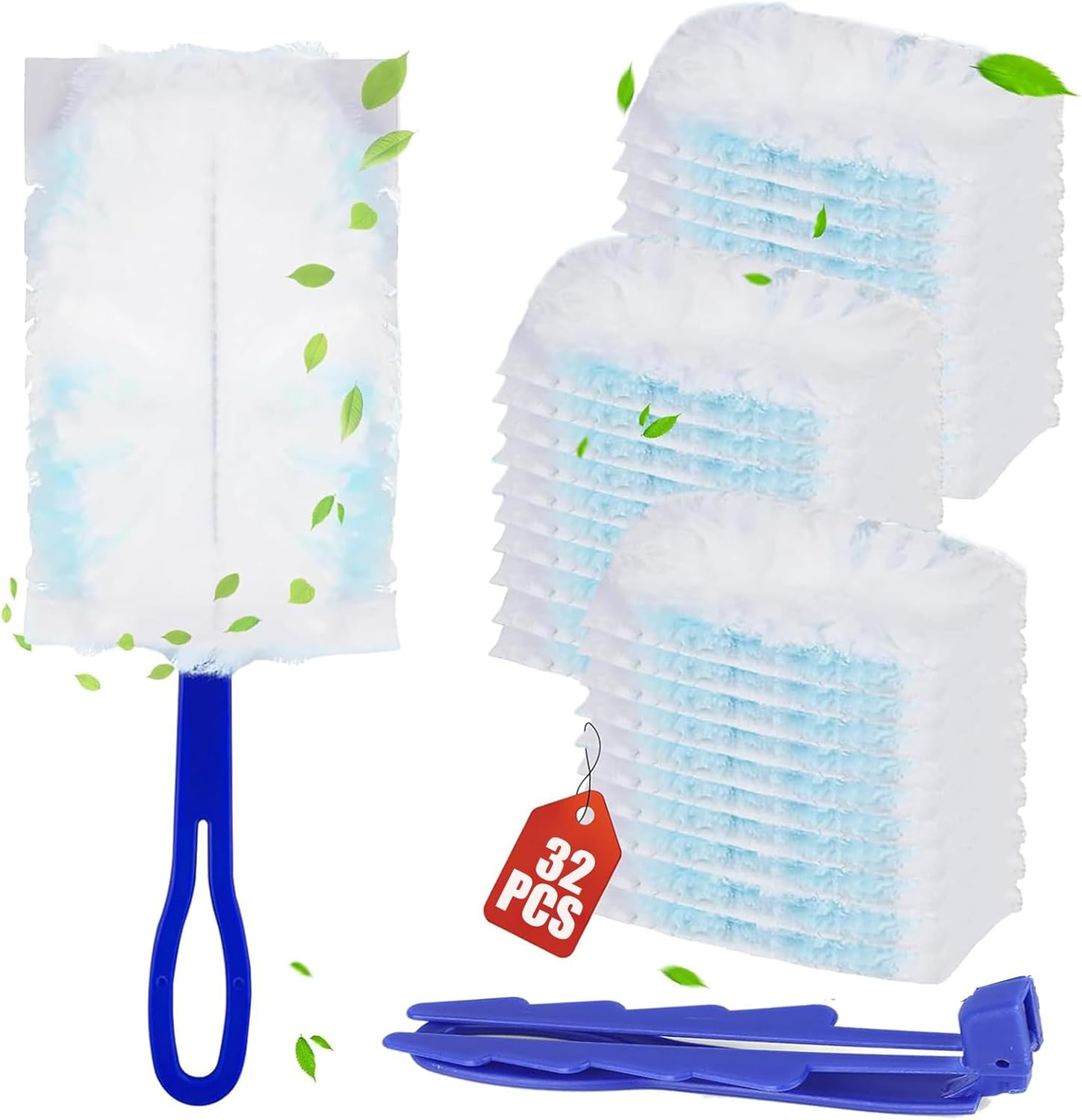 Pack of 30 Duster Refills Set for Swiffer, Highly Effective Dust Magnet Cloths with 180&deg; Rotation Function, Dust Catcher for Pet Hair, Dust Dirt, 2 Ergonomic Handles