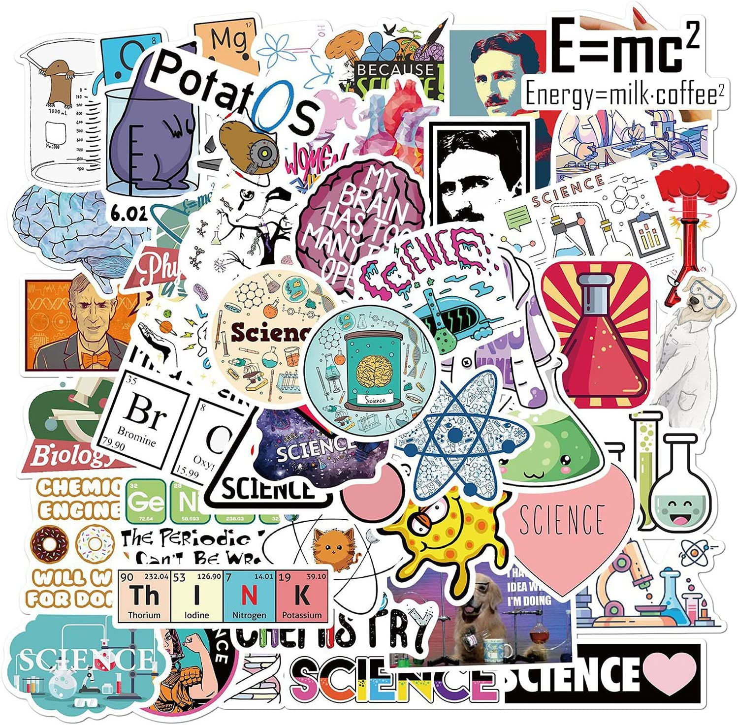 50 Pcs Science Laboratory Stickers, Student Physics Chemistry Biology Experiments Vinyl Decal for Water Bottles Laptop Luggage Cup Computer Phone Skateboard for Teens Adult image number 1