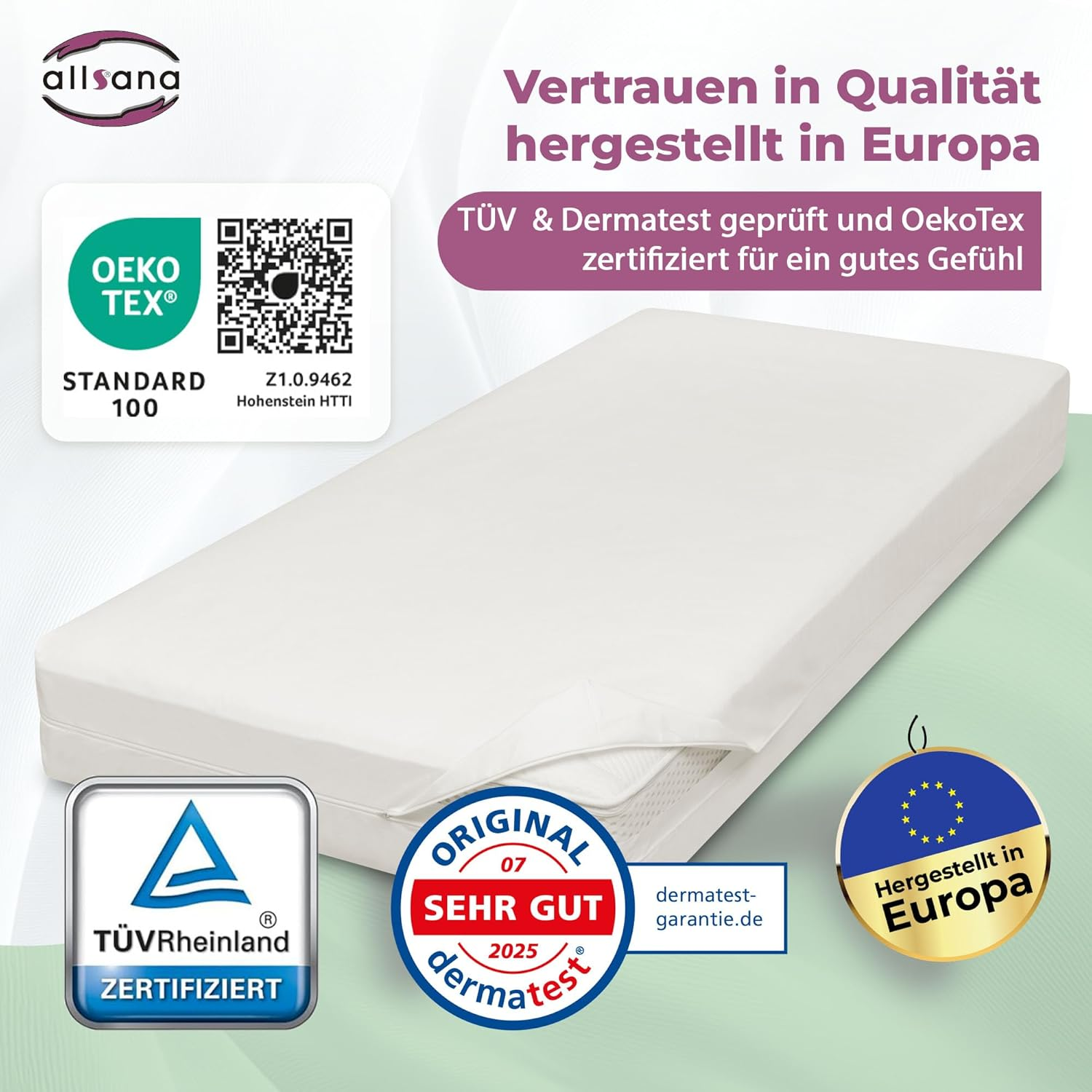 Allsana Allergy Sufferers Mattress Cover 140 X 220 X 24 Cm | Allergy Bed Linen | anti Mite Encasing | Mite Protection for House Dust Allergy Sufferers | Allergy-Proof Intermediate Cover for The image number 4