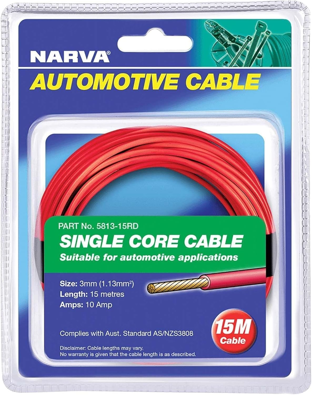Narva 10A Single Core Cable, 3 Mm Diameter X 15 Meter Length, Red