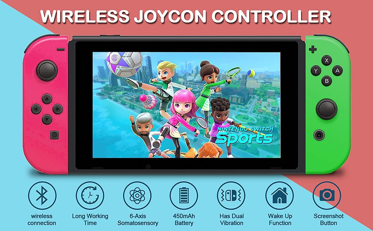 Costec Joy Con Controller for Nintendo Switch Replacement for Nintendo Switch Compatible with Switch, Wireless Left and Right Joy Con for Switch Nintendo Support Dual Vibration/Wake-Up/Screenshot, Joy Con Controller for Switch OLED Lite [Neon Pink/Neon Green] image number 3