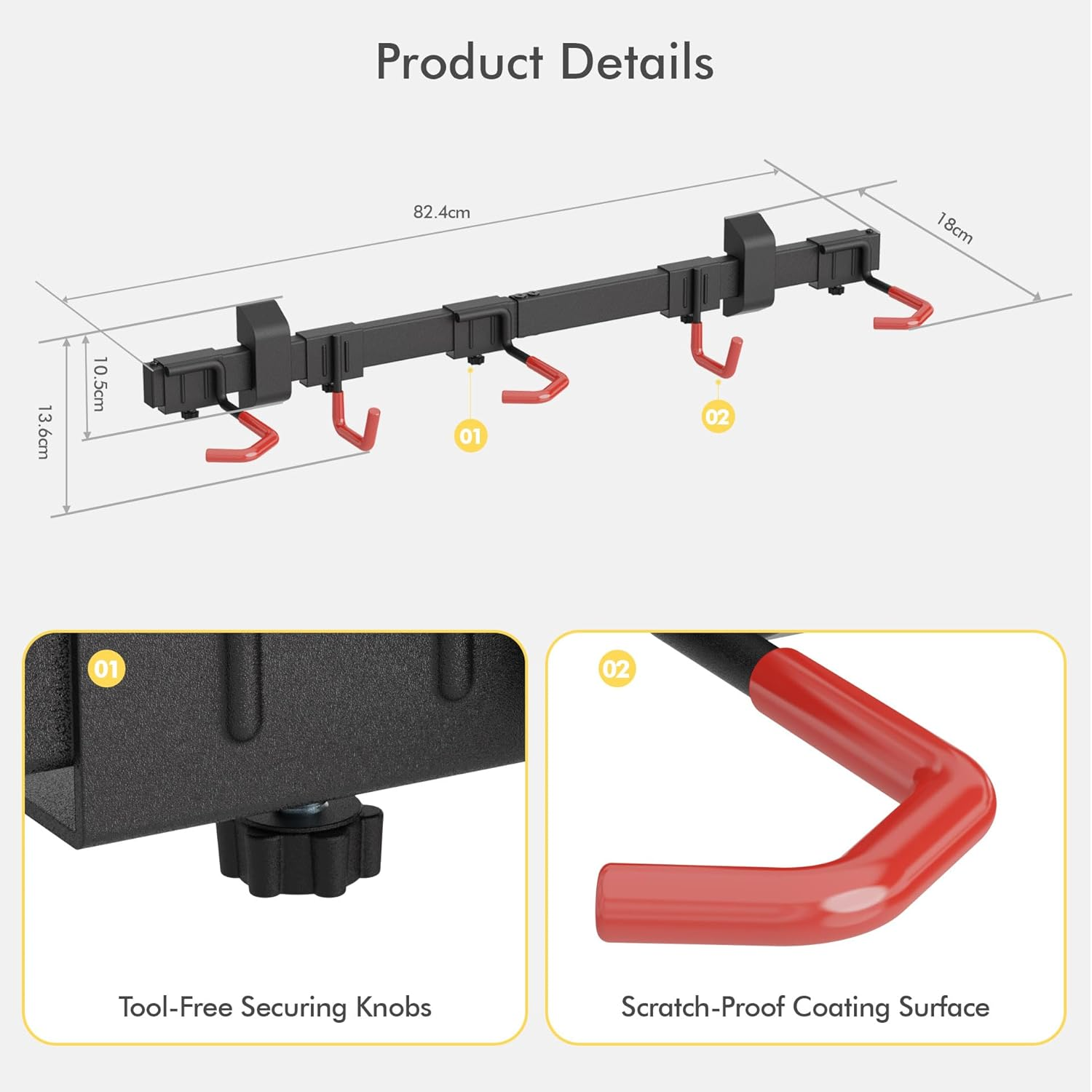 Mimoke Bicycle Wall Mount Vertical | Suitable for All Bicycles | Adjustable Hooks | Organisation Solution for Home and Garage (For 3 Bikes 2 Helmet Hooks) image number 1