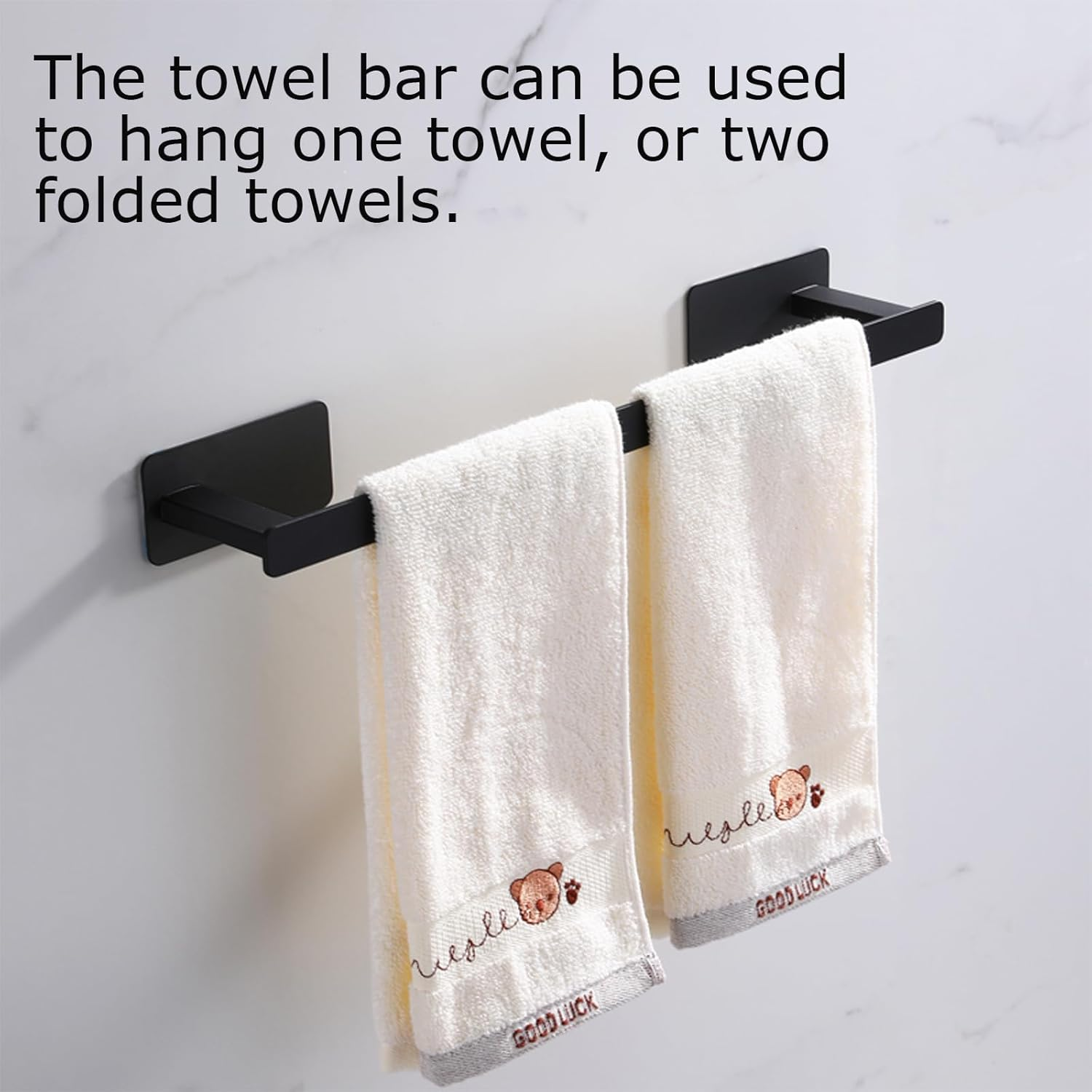 Breikuth Adhesive Towel Rail Black No Drill Bathroom Towel Rack Bath Towel Holder Square Wall Mount Stainless Steel (Black) - Brushed Stainless Steel image number 3