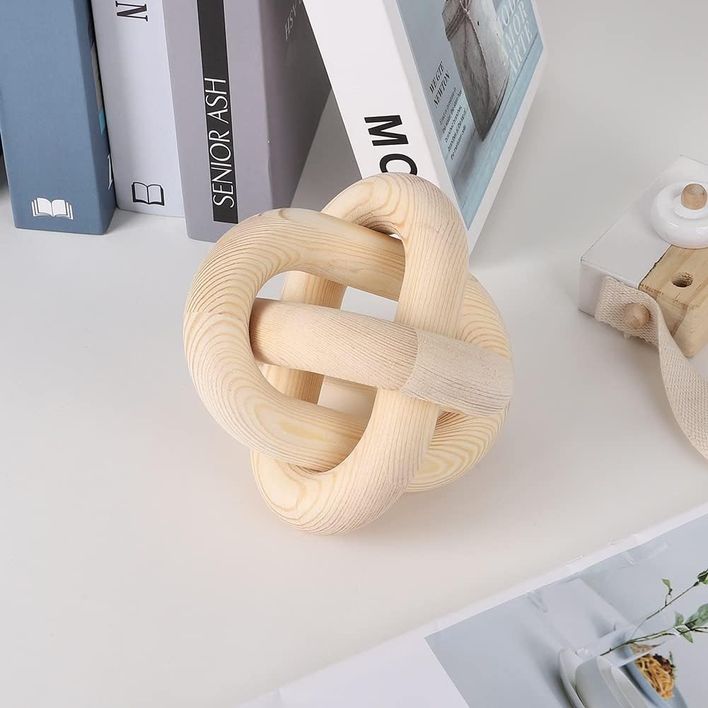 Jlong Wood Knot Decor, 3-Link Wood Chain Link Coffee Table Decor, Small Shelf Decor Accents, Hand Carved Modern Farmhouse Boho Wooden Knot Decorative Chain Wood Decor for Living Room Bedroom Office