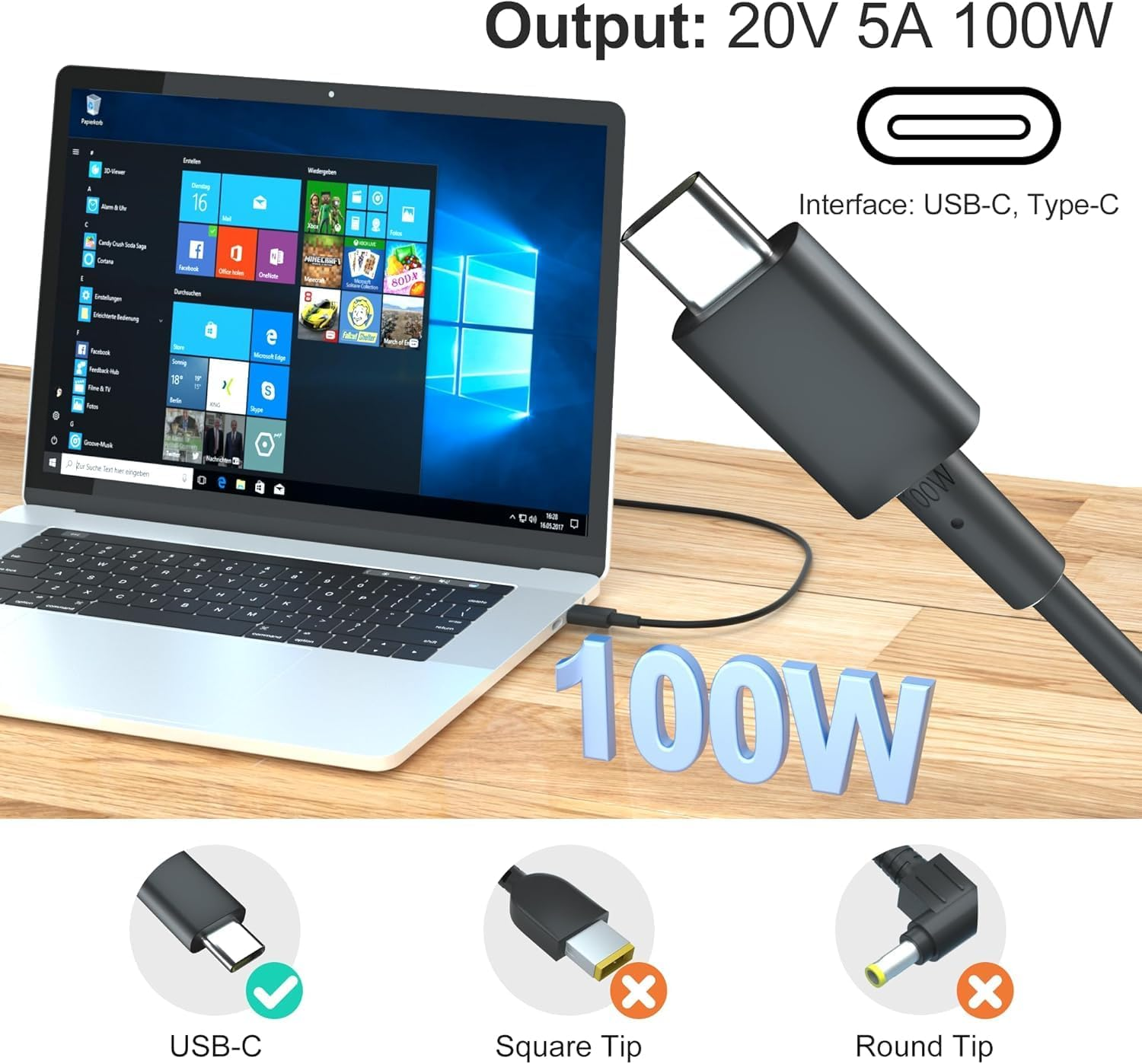 100W USB C AC Adapter Power Charger Replacement for ASUS ROG Flow Z13 GZ301 GZ301Z ASUS ROG Flow X13 GV301 GV301Q GV301R A20-100P1A Lenovo Yoga Macbook Pro image number 2