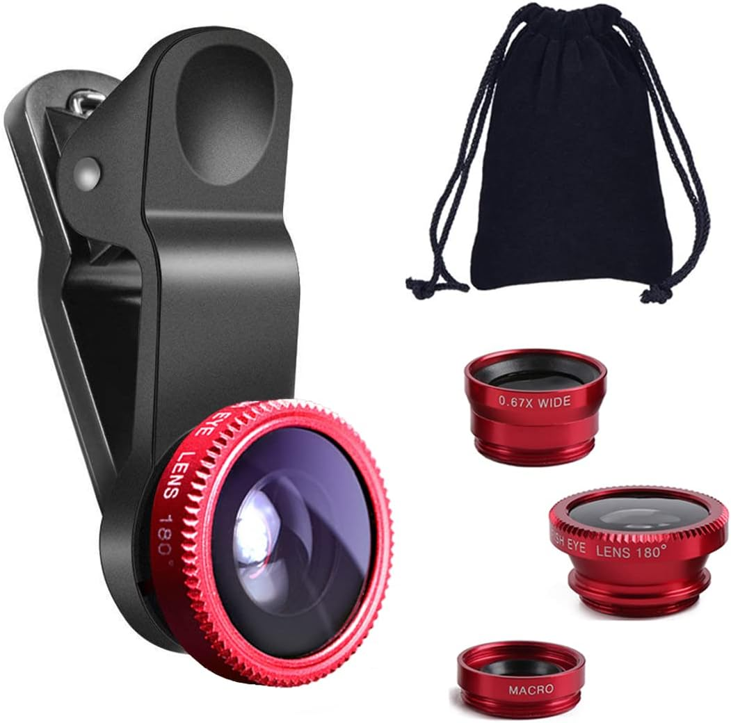 KINGMAS 3 in 1 Universal Fish Eye Lens + Wide-Angle Lens + Macro Clip Camera Lens Kit for Ipad Iphone Samsung Android and Most Smartphones image number 1
