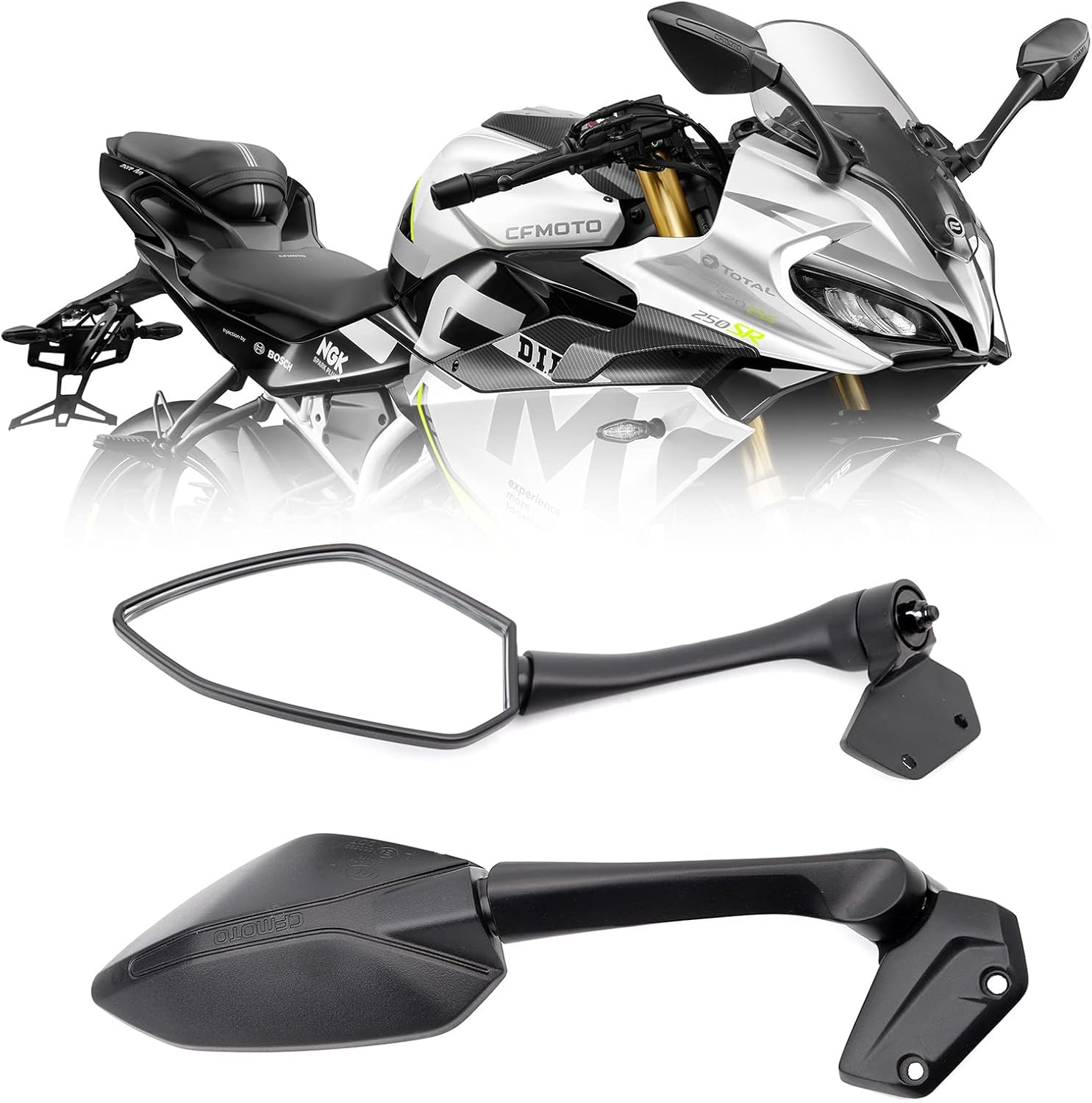 Mokuo Motorcycle Rearview Mirrors Fit for CFMOTO 300SS,CF250SR 300SR Right&Left OEM Parts Number 7010-03-000007-H08-L/7010-03-000007-H08-R