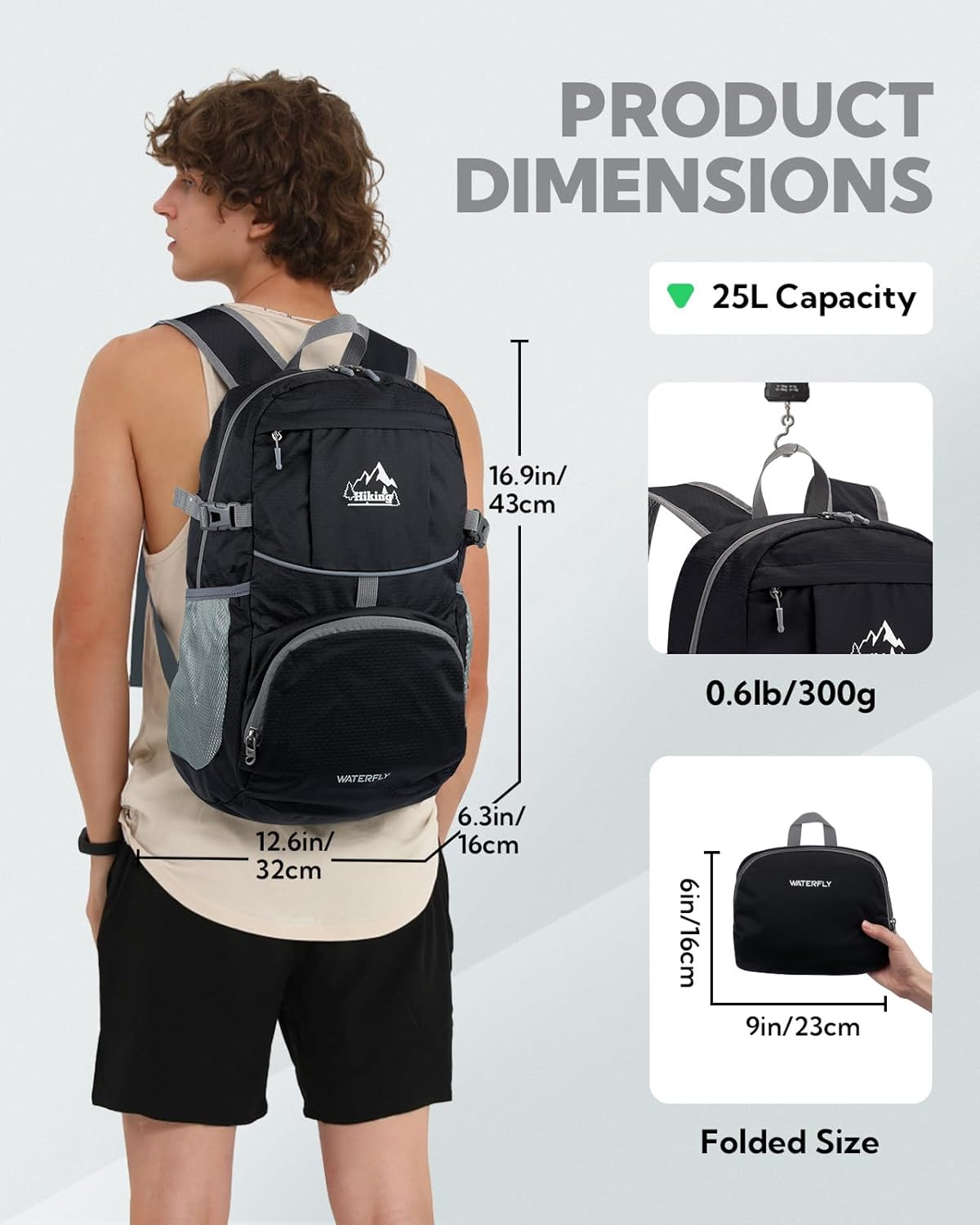 WATERFLY Hiking Foldable Daypack Backpack: 25L Ultra Lightweight Waterproof Day Pack for Woman Man - Small Compact Packable Folding Back Pack for Outdoor Sport Cycling Biking Travel Trip - Orange image number 6