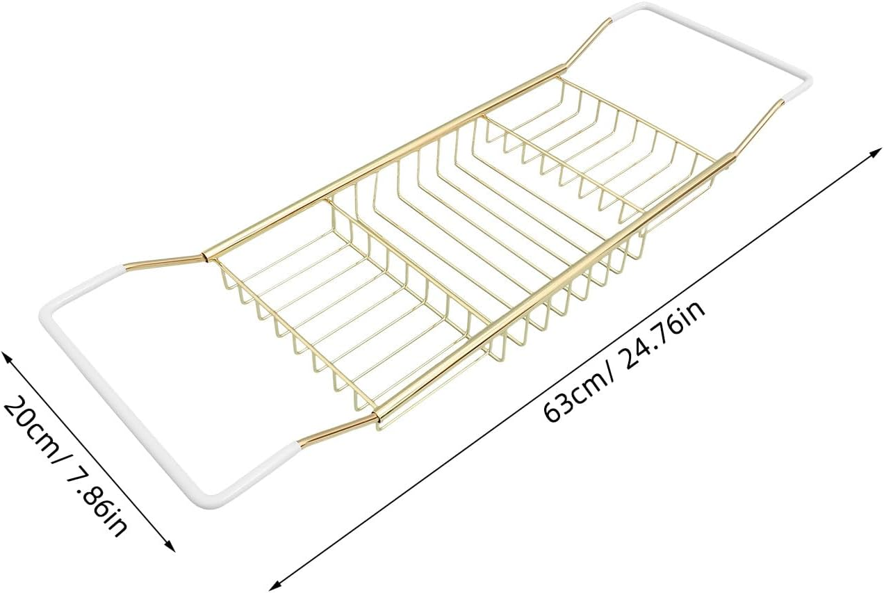 ROMISBABA Adjustable Stainless Steel Bathtub Tray Organizer with Non-Slip Extendable Storage Rack, Gold Bathroom Tub Side Shelf for Mobile Phone and Bath Accessories image number 5