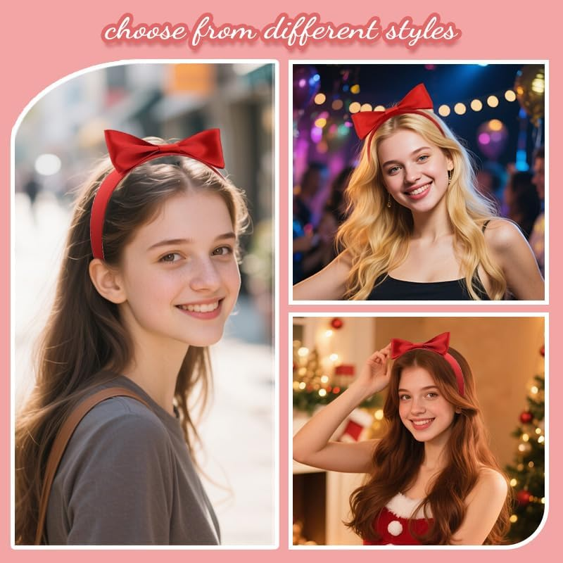 Bow Headbands for Women Red Bowknot Headband Hairband with Bow Head Bands for Women'S Hair Non Slip Christmas Headbands for Girls Women Cosplay Costume Accessories - Black image number 4