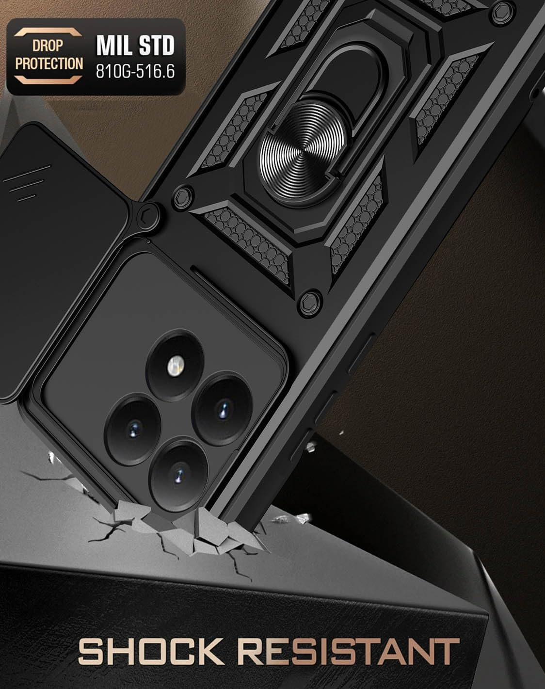 Case for Xiaomi 15T 5G, Slim Shockproof Armour Mobile Phone Case with Sliding Camera Cover and Magnetic Ring Stand, PC + TPU Durable Protective Case, Blue - Blue image number 2