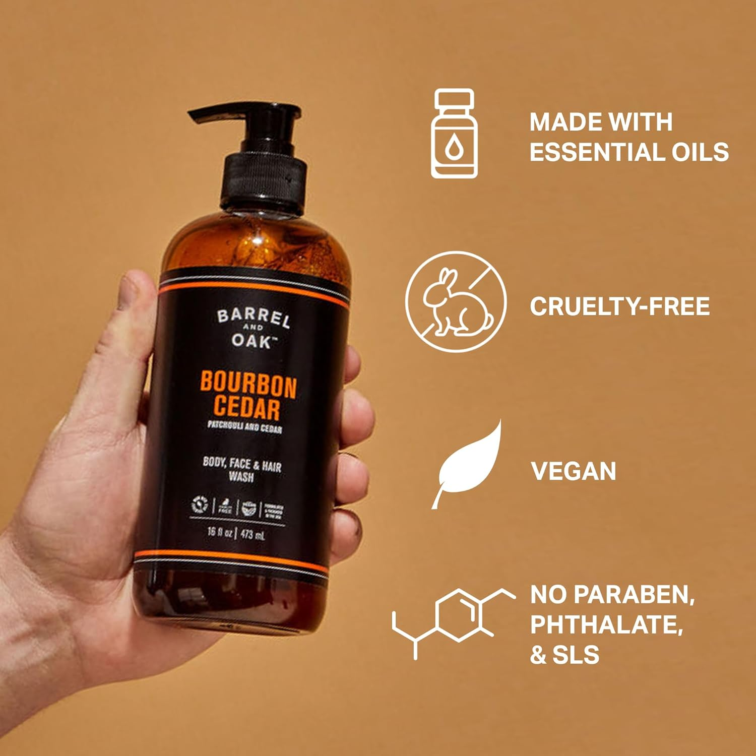 Barrel and Oak - All-In-One Body Wash, Men'S Soap for Hair, Face, & Body, Essential Oil-Based Scent, Cedarwood & Bourbon, Vegan (Bourbon Cedar, 16 Oz) image number 5